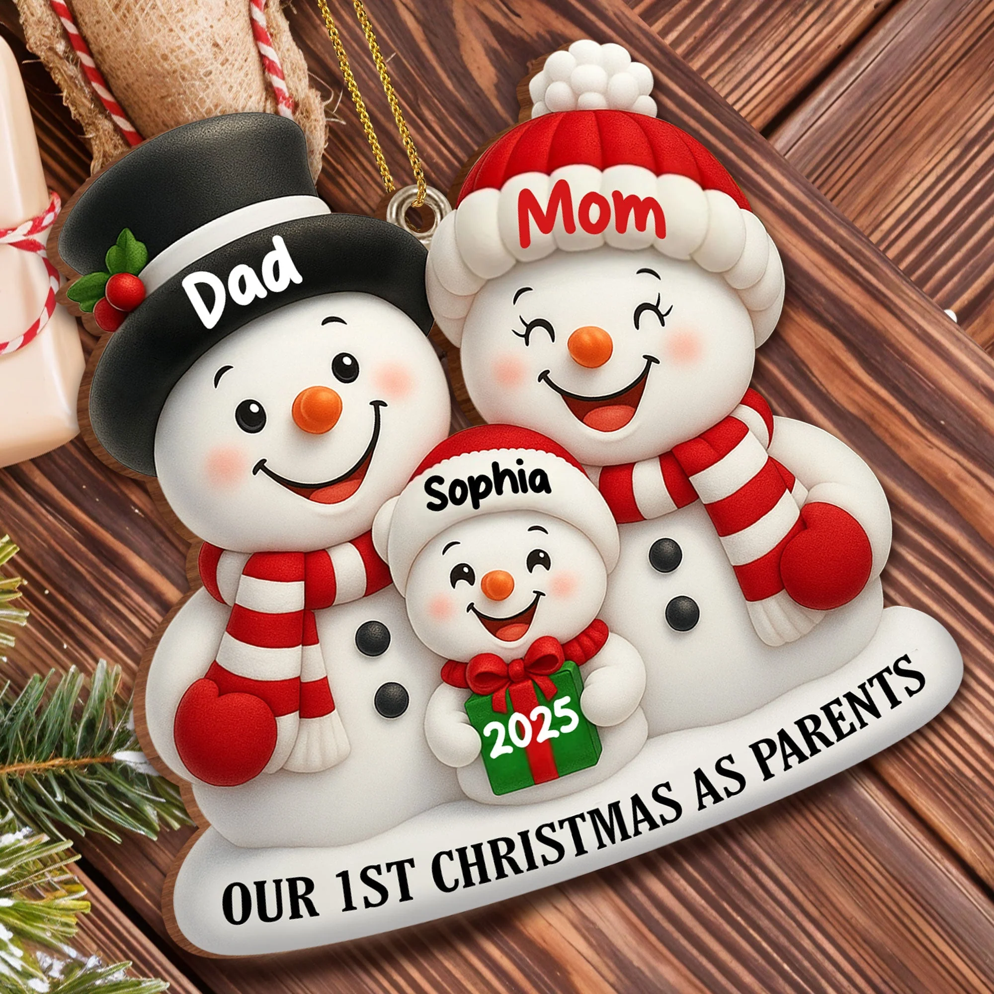 Our 1st Christmas As Parents Snowmen Personalized Custom Wood Ornament - Image 5