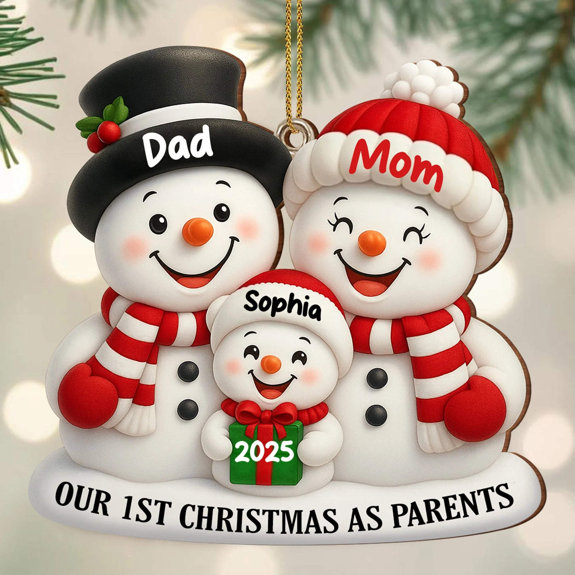 Our 1st Christmas As Parents Snowmen Personalized Custom Wood Ornament - Image 6
