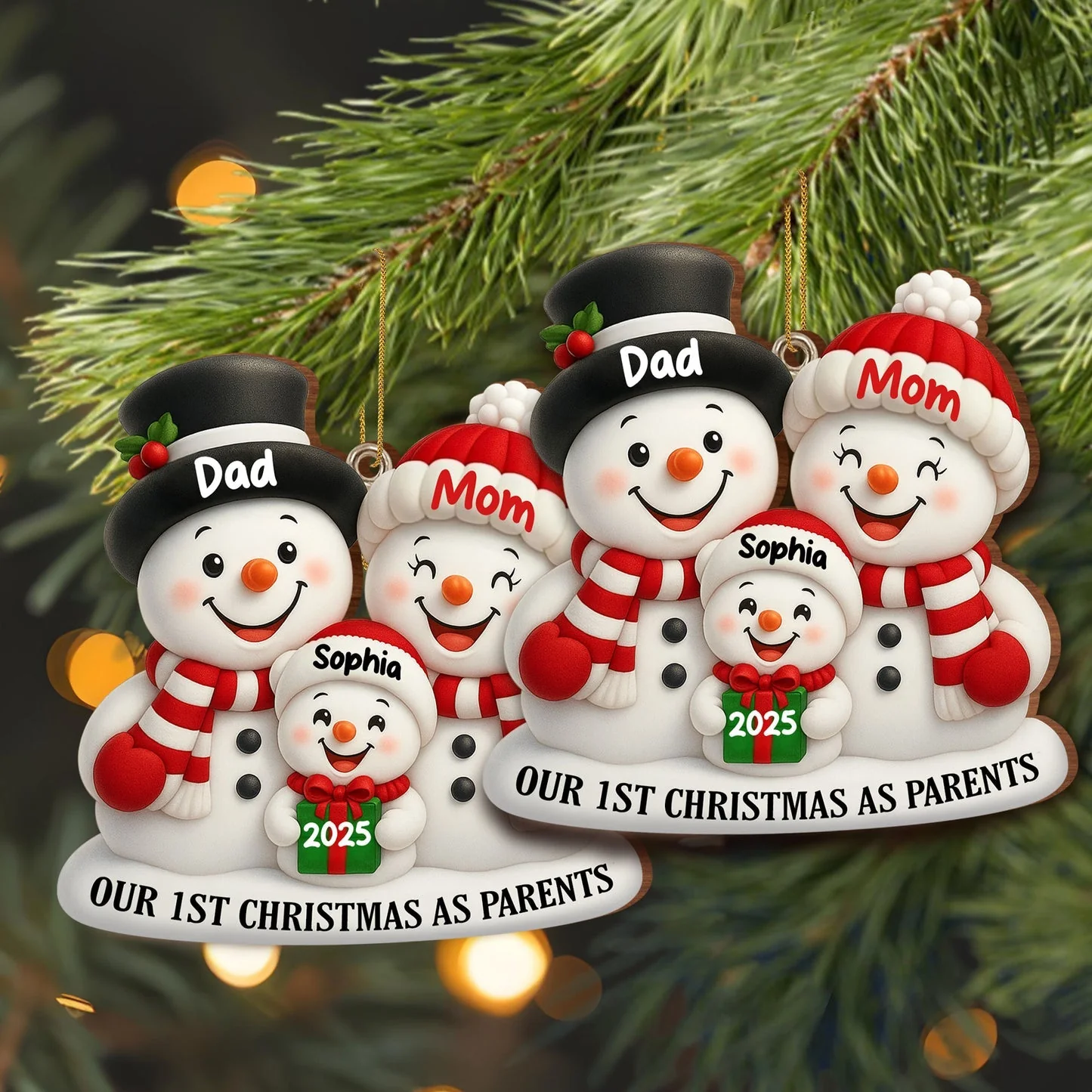 Our 1st Christmas As Parents Snowmen Personalized Custom Wood Ornament - Image 7