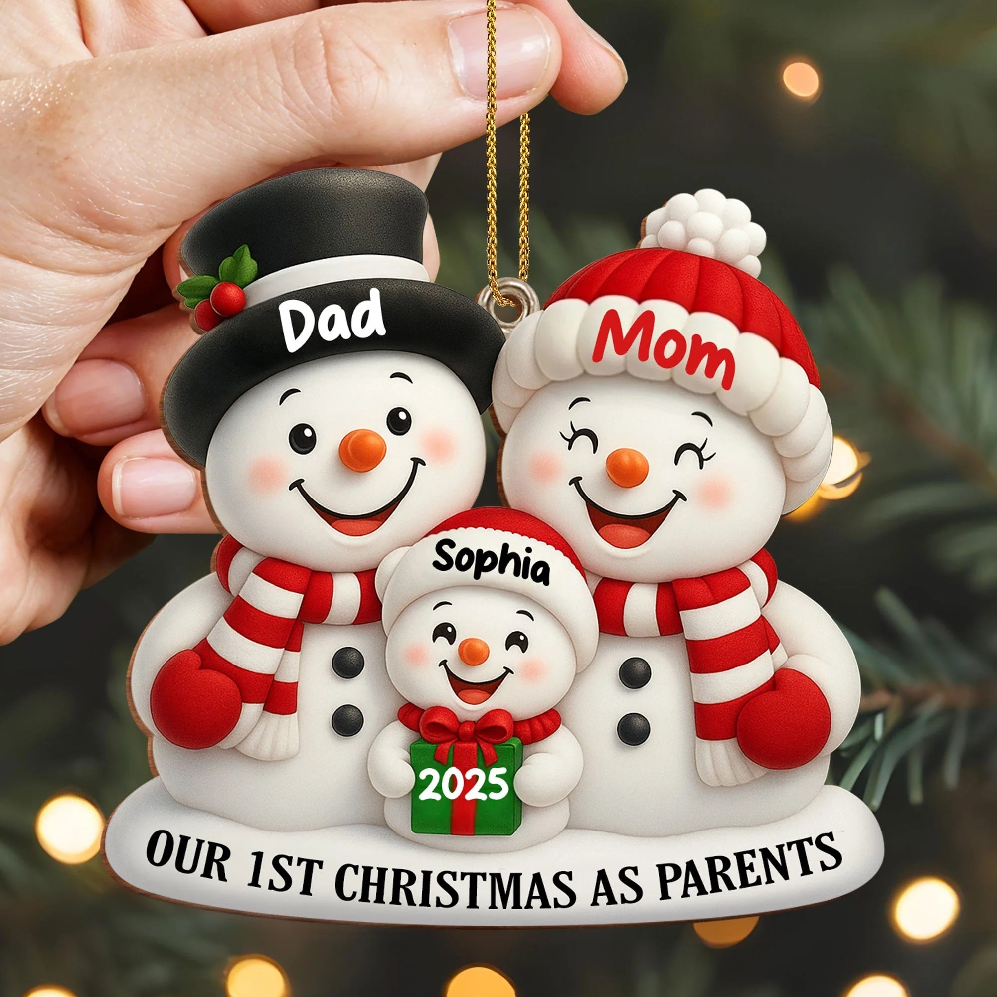 Our 1st Christmas As Parents Snowmen Personalized Custom Wood Ornament - Image 8