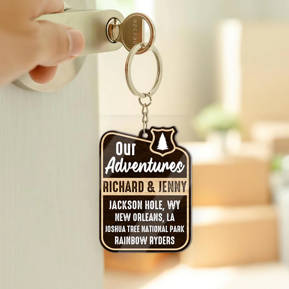 Our Adventures, Custom Camping Couple Photo Personalized Acrylic Keychain - Image 3