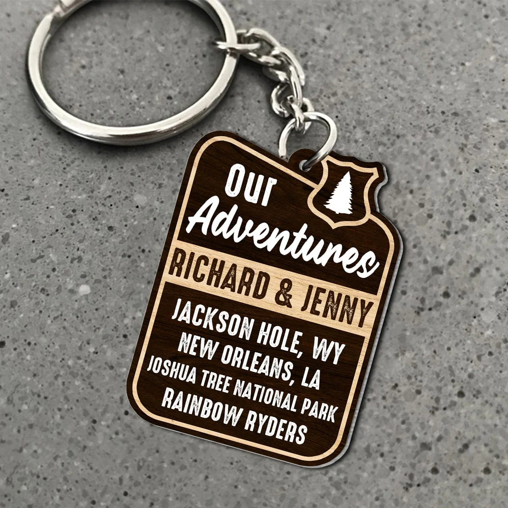 Our Adventures, Custom Camping Couple Photo Personalized Acrylic Keychain - Image 4