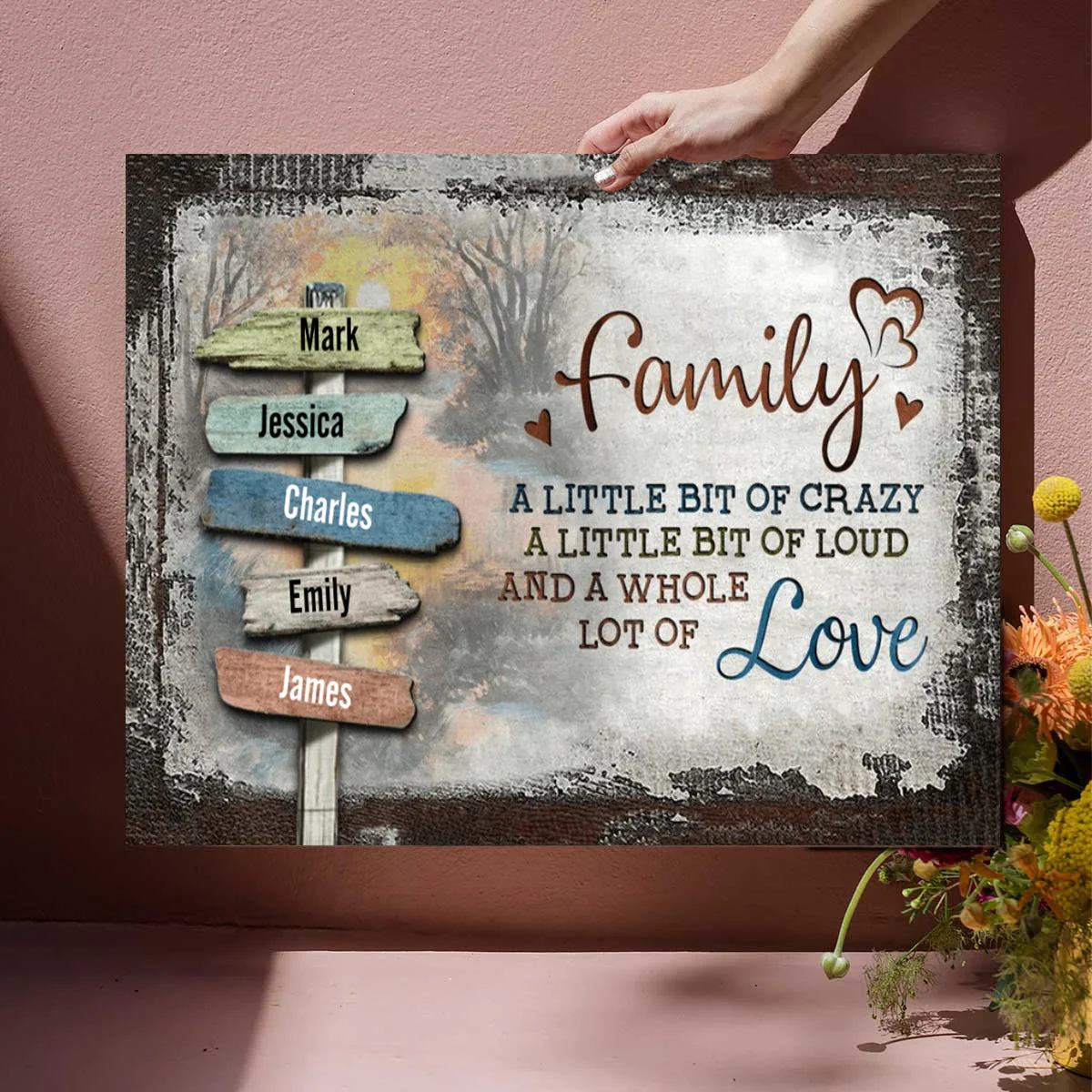 Our Crazy Loud Love - Personalized Family Vintage Sunset Canvas Poster - Image 2