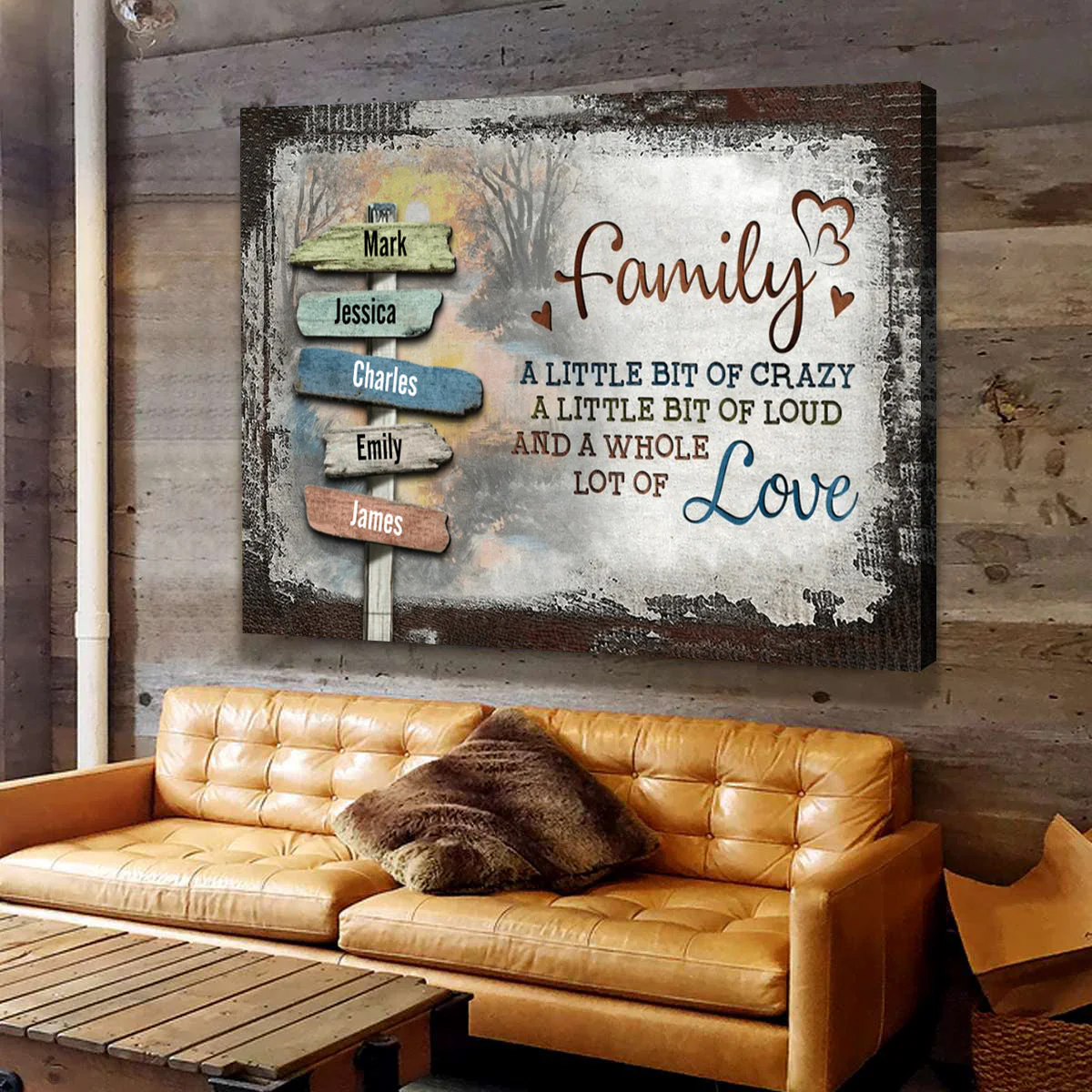 Our Crazy Loud Love - Personalized Family Vintage Sunset Canvas Poster - Image 5