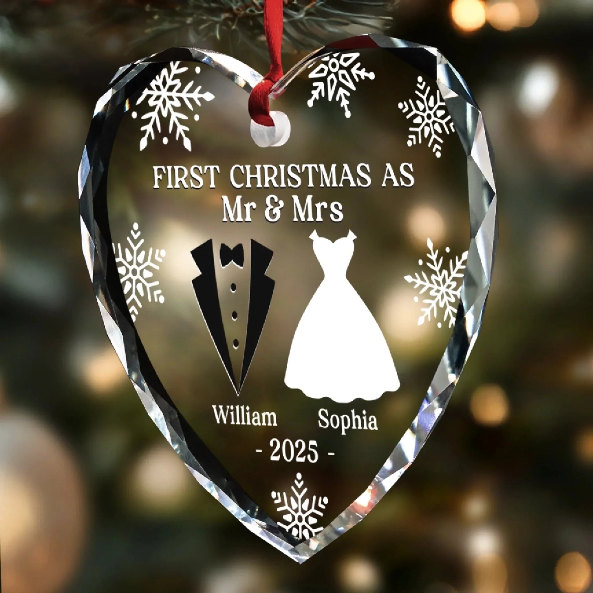 Our First Christmas As Husband And Wife Personalized Heart Glass Ornament Gifts For Couple - Image 2