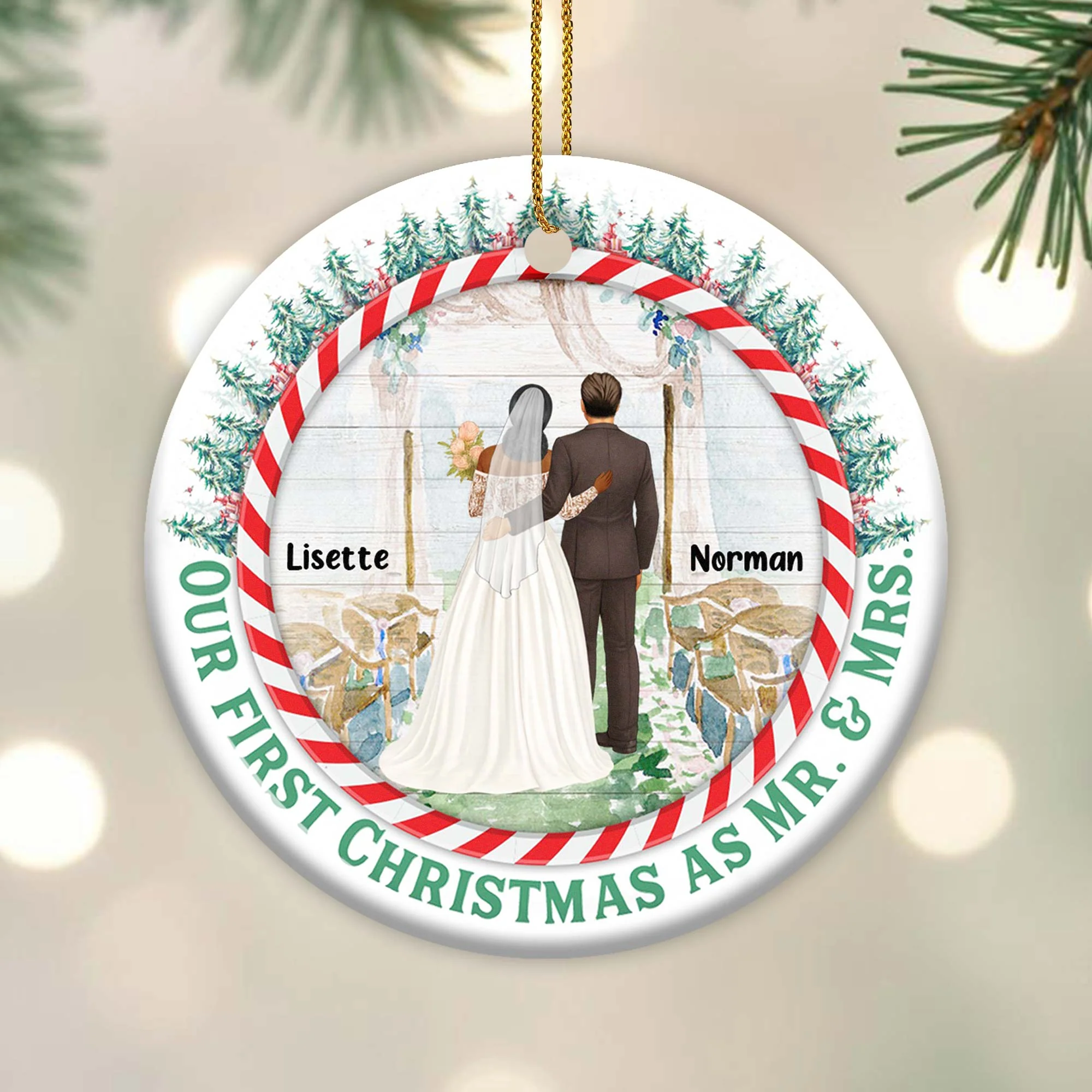 Our First Christmas As Mr. and Mrs, Bride and Groom, Personalized Ceramic Ornament, Gift For Newlyweds - Image 2