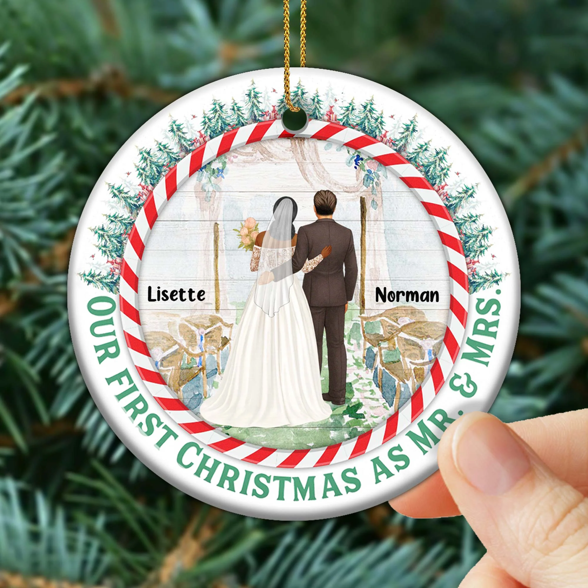Our First Christmas As Mr. and Mrs, Bride and Groom, Personalized Ceramic Ornament, Gift For Newlyweds - Image 3