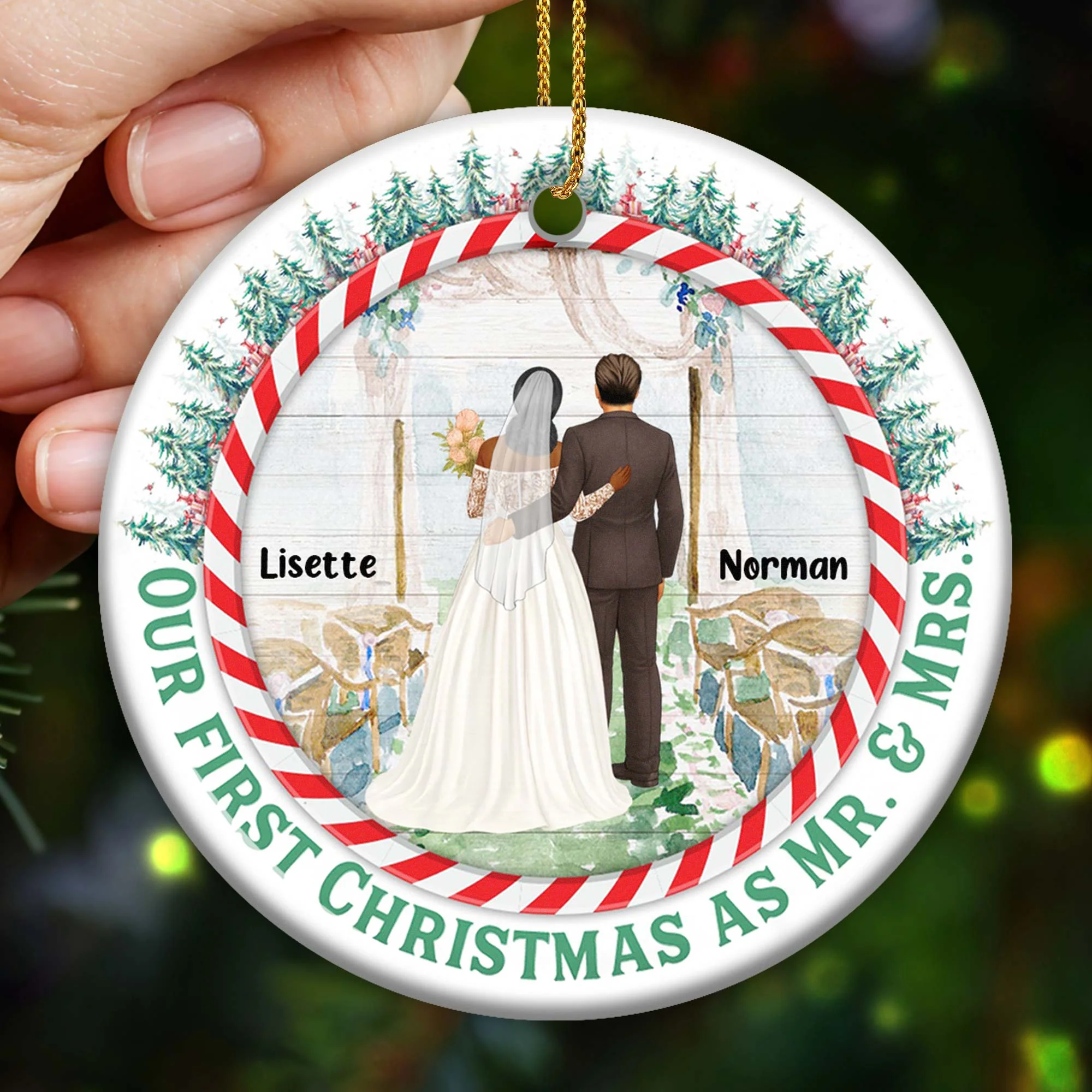 Our First Christmas As Mr. and Mrs, Bride and Groom, Personalized Ceramic Ornament, Gift For Newlyweds - Image 4