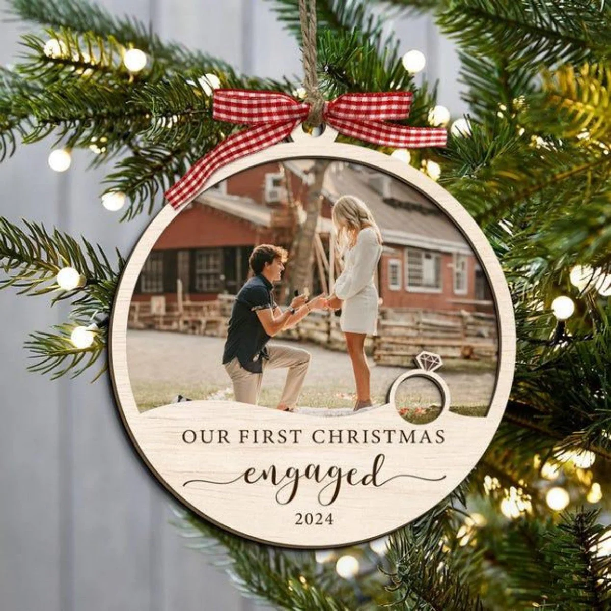 Our First Christmas Engaged - Custom Photo Keepsake Ornament - Image 2