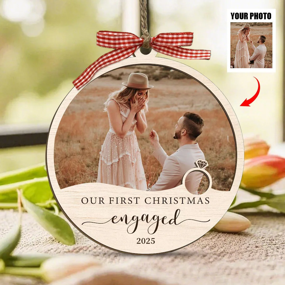 Our First Christmas Engaged - Custom Photo Keepsake Ornament - Image 3