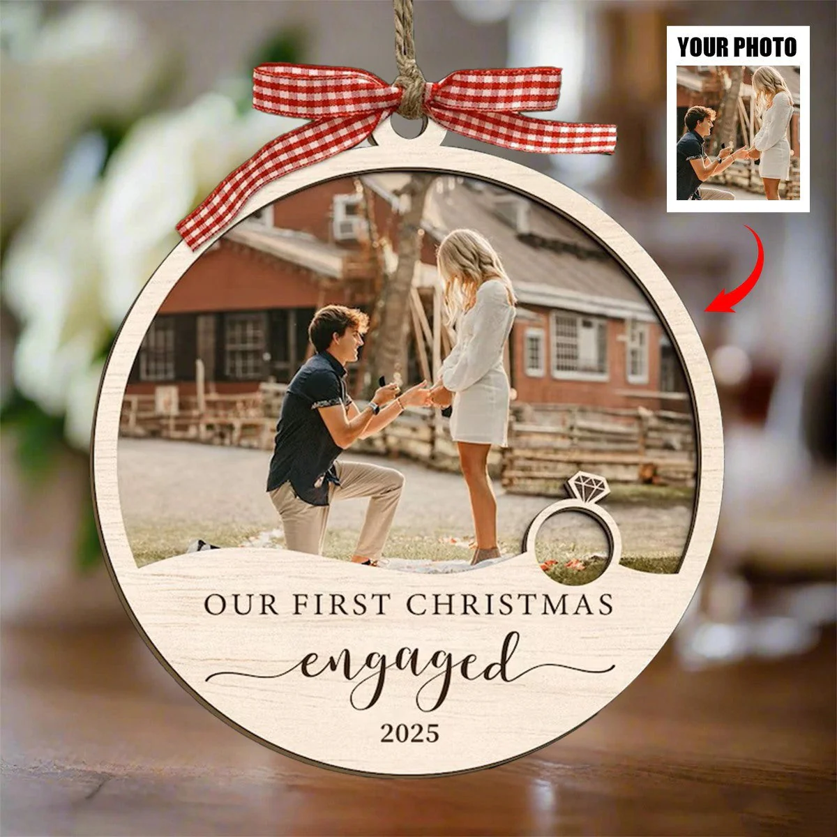 Our First Christmas Engaged - Custom Photo Keepsake Ornament - Image 4