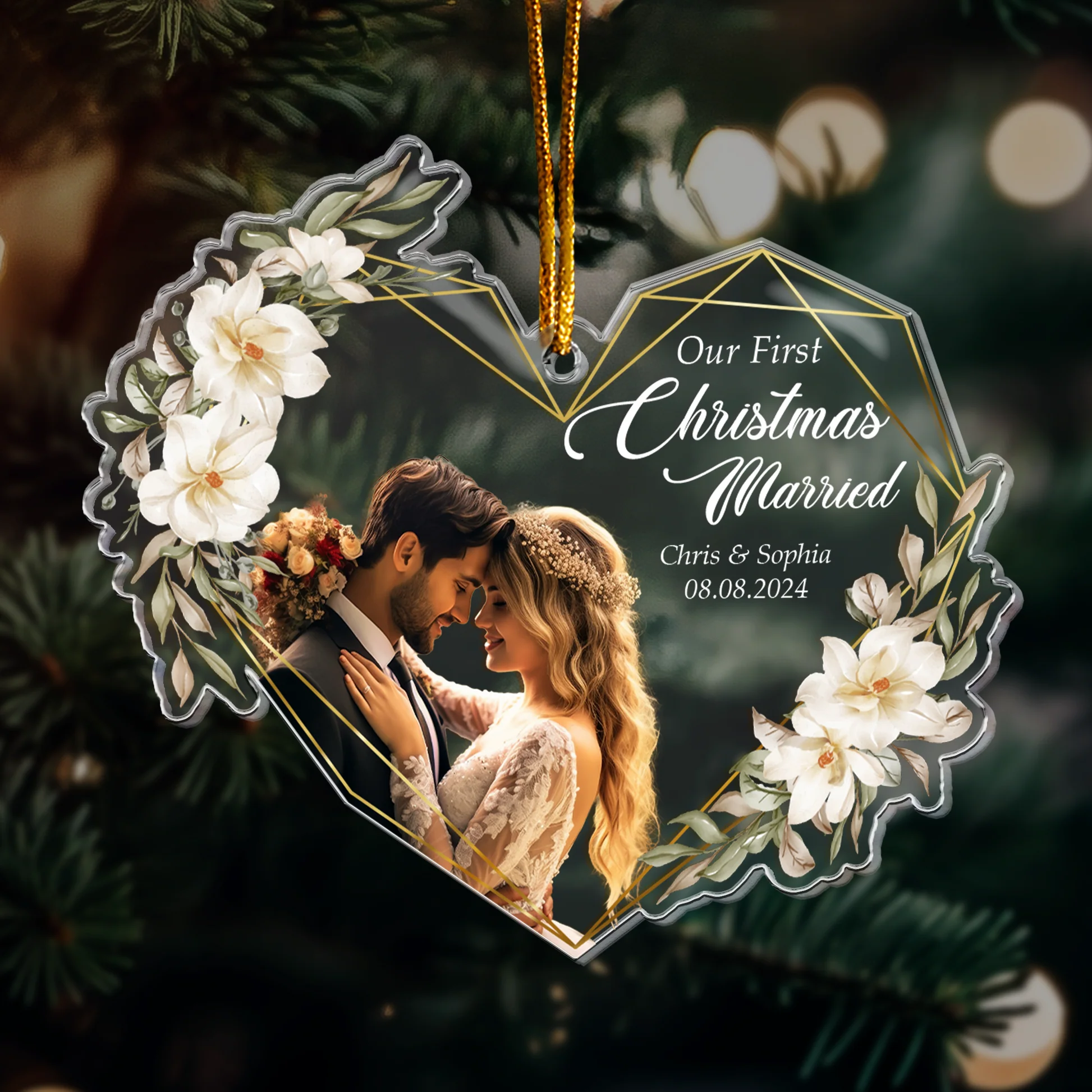 Our First Christmas Married As Mr & Mrs Custom Photo Personalized Acrylic Ornament - Image 3