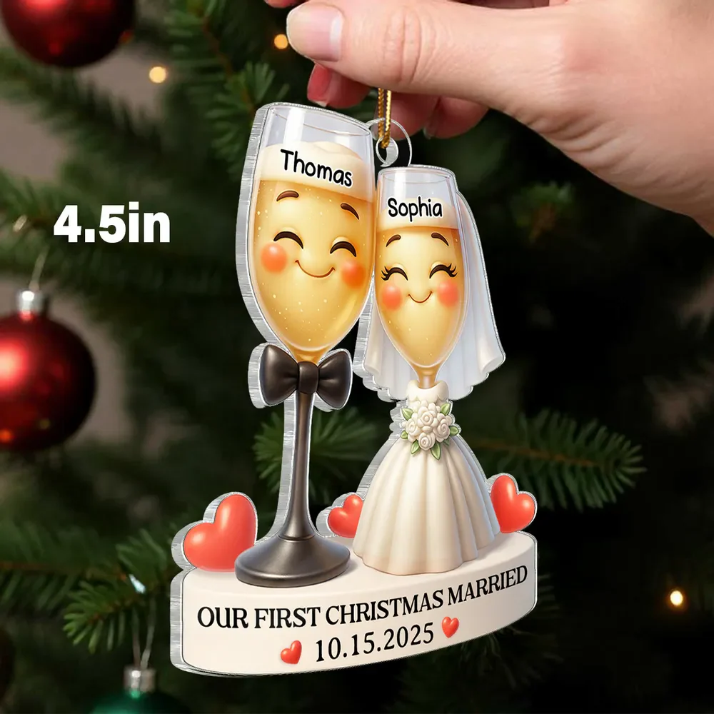 Our First Christmas Married - Personalized Acrylic Ornament - Christmas Gift for Couple, for Wife, for Husband - Image 2