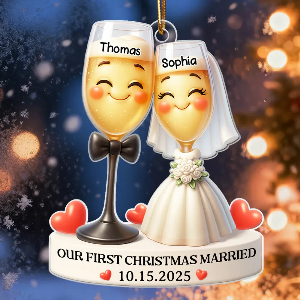 Our First Christmas Married - Personalized Acrylic Ornament - Christmas Gift for Couple, for Wife, for Husband - Image 3