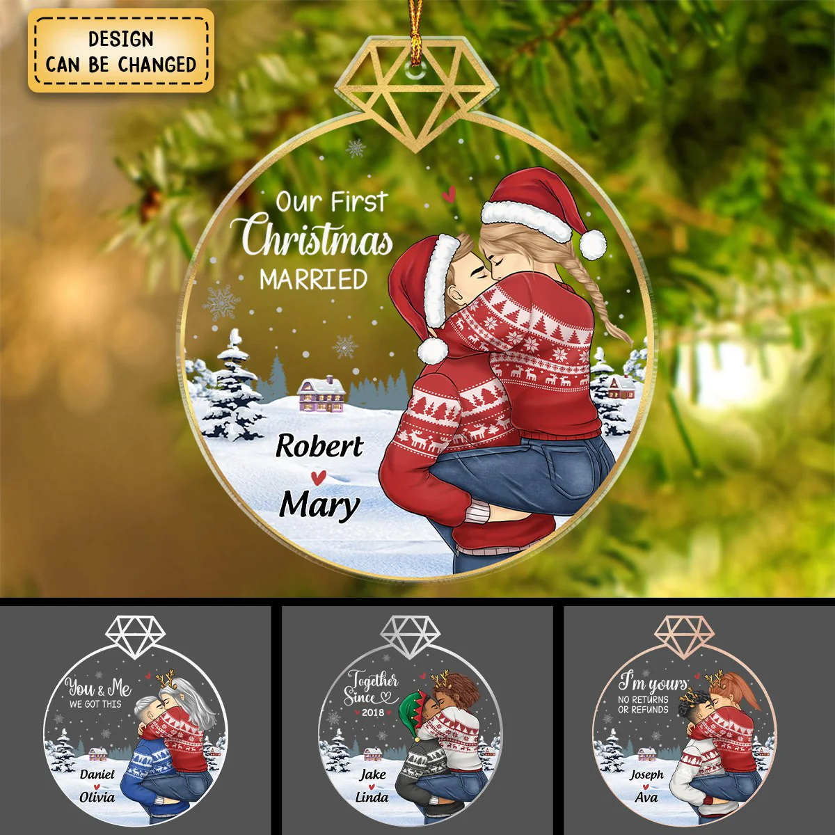 Our First Christmas Married - Personalized Acrylic Ornament, Christmas Gift For Husband Wife, Anniversary - Image 3