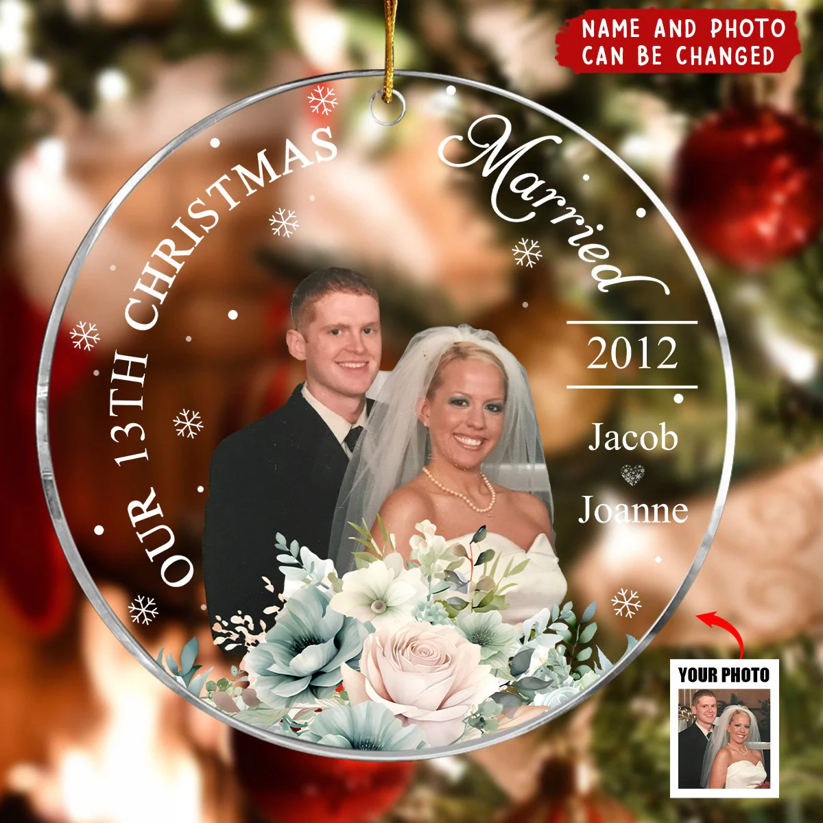 Our First Christmas Married - Personalized Photo Acrylic Ornament, Christmas Gift For Couple - Image 2