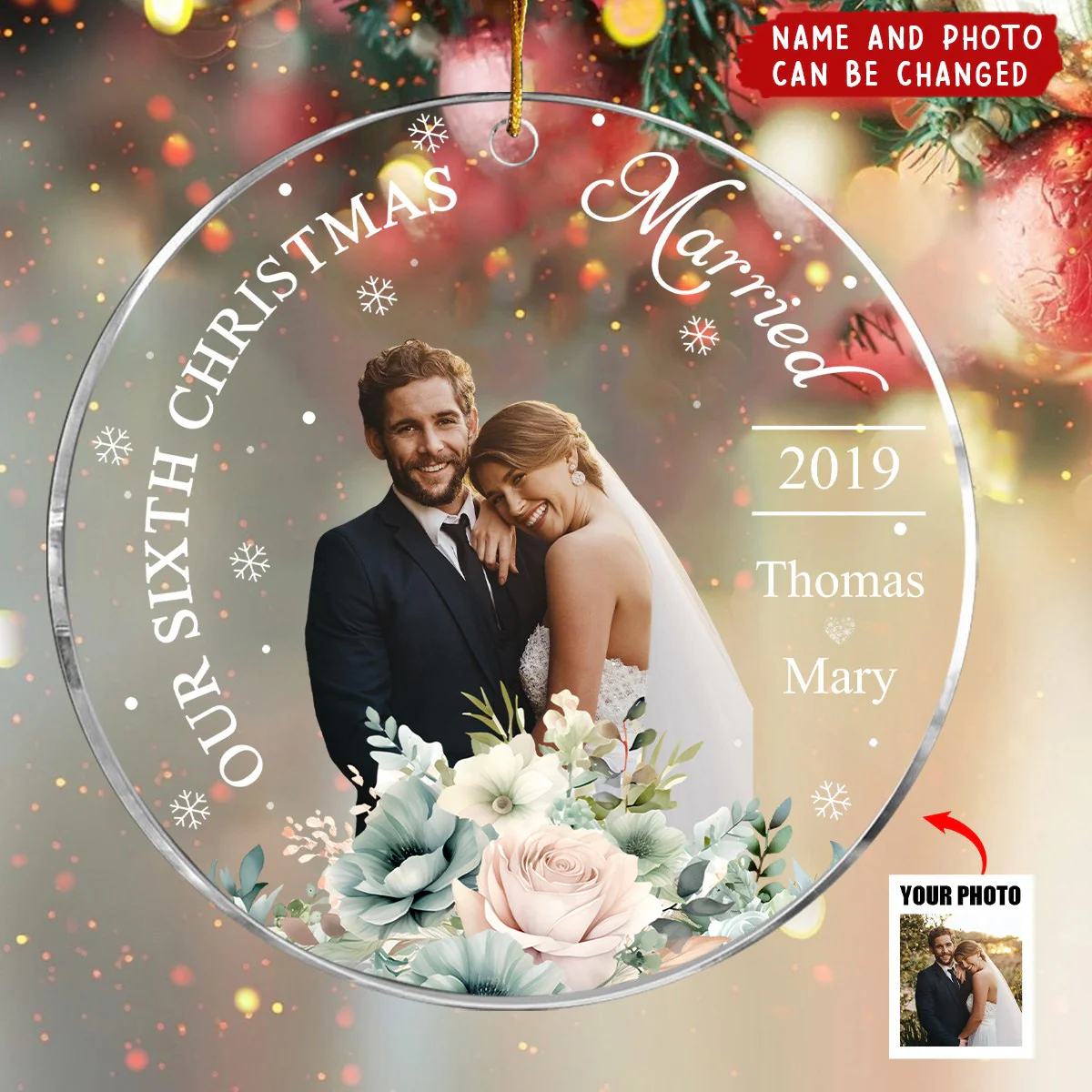 Our First Christmas Married - Personalized Photo Acrylic Ornament, Christmas Gift For Couple - Image 4