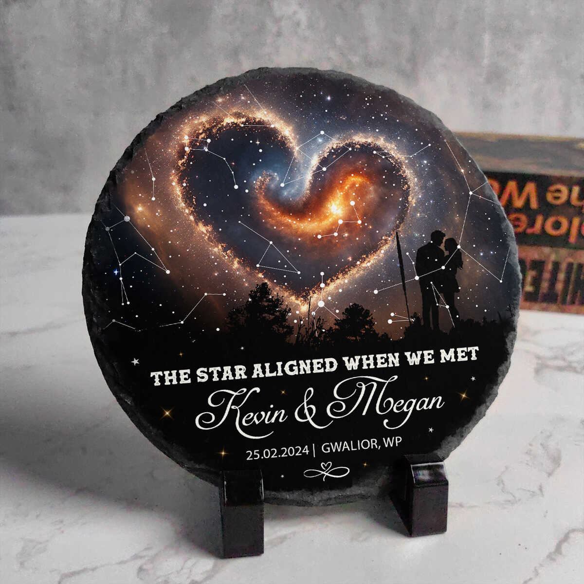 Our First Date Memory Gift, Personalized Night Sky We Met Star Map Print Stone - Image 3
