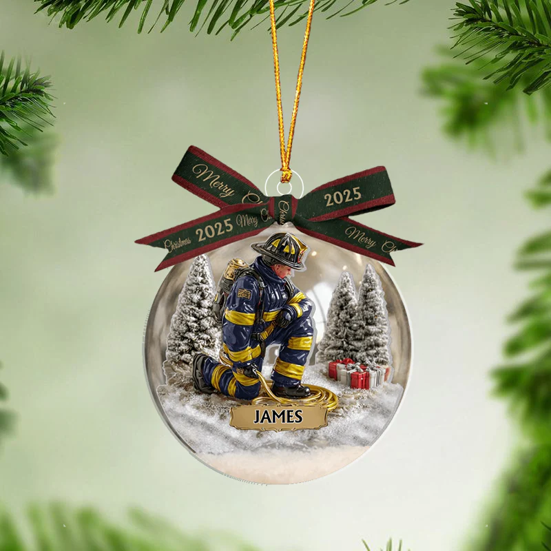 Our Hero Firefighter - Personalized Firefighter Snow Globe Shape Ornament - Image 2