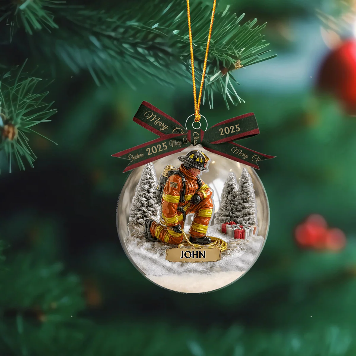 Our Hero Firefighter - Personalized Firefighter Snow Globe Shape Ornament - Image 3