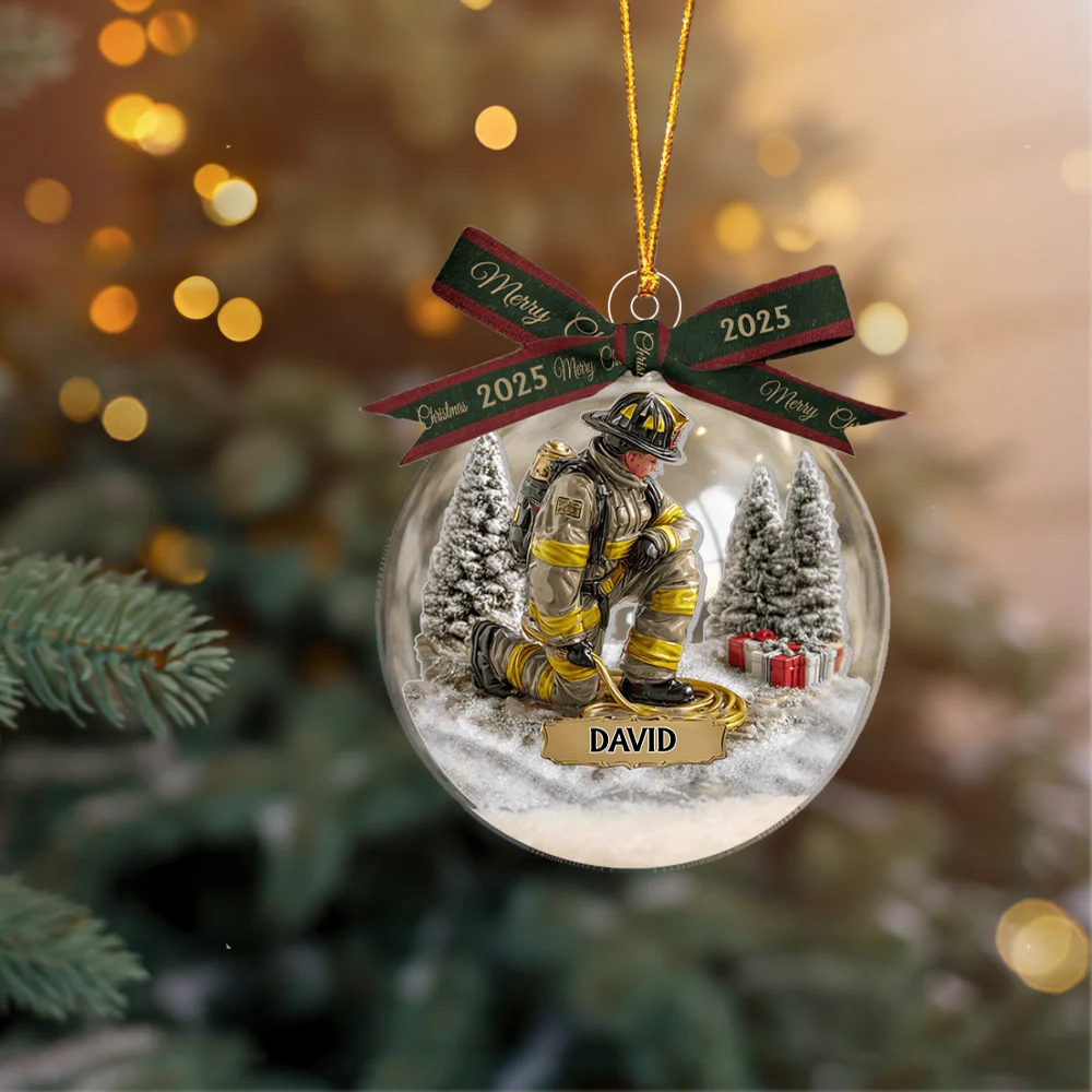 Our Hero Firefighter - Personalized Firefighter Snow Globe Shape Ornament - Image 4