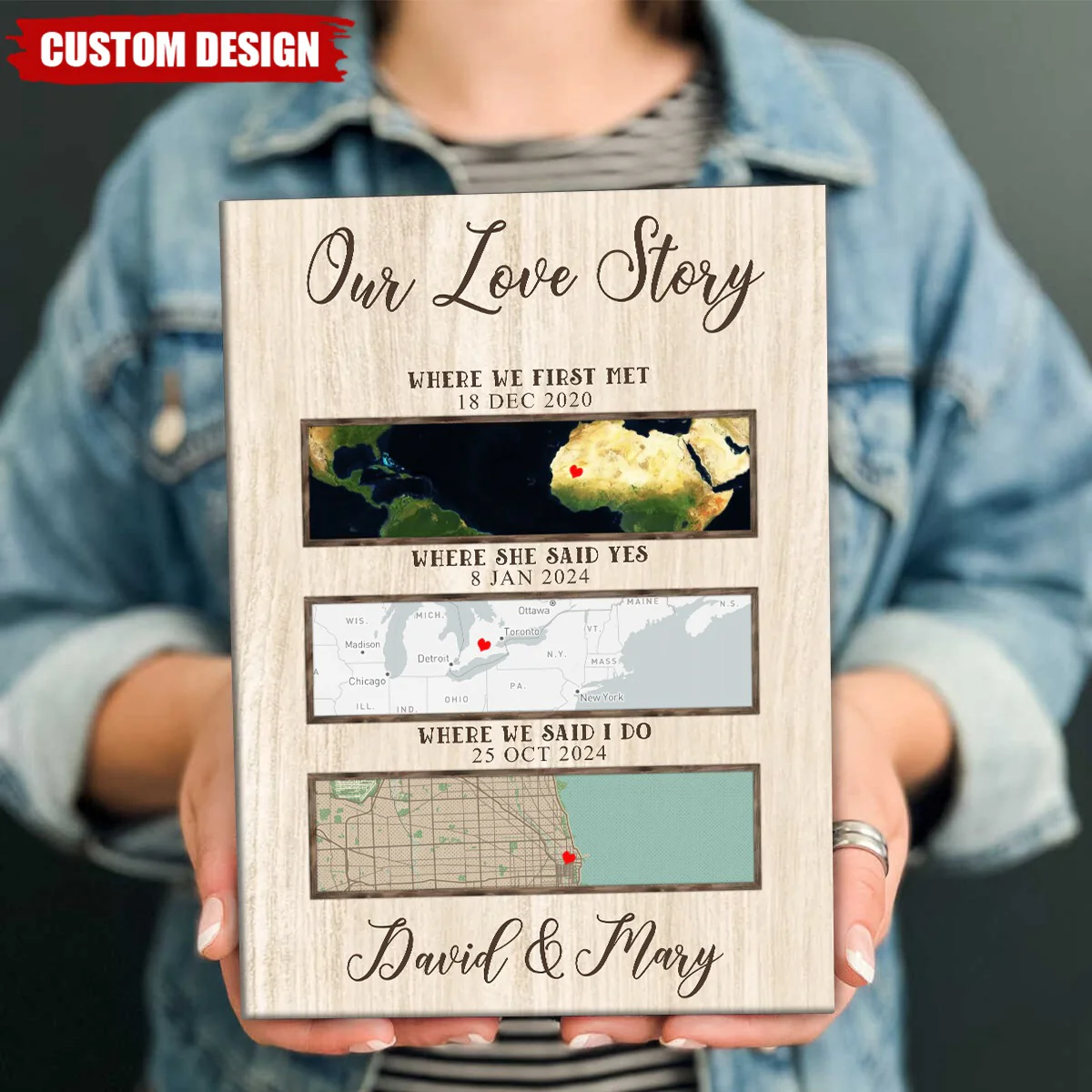 Our Love Story Map Gift, First Met Map Print, Personalized Street Maps Canvas - Image 3