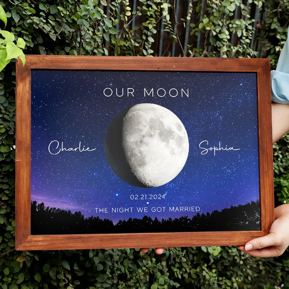 Our Moon Couple Gift Moon Phase Art Anniversary for Wife, Gift for Husband Personalized Canvas Poster - Image 2