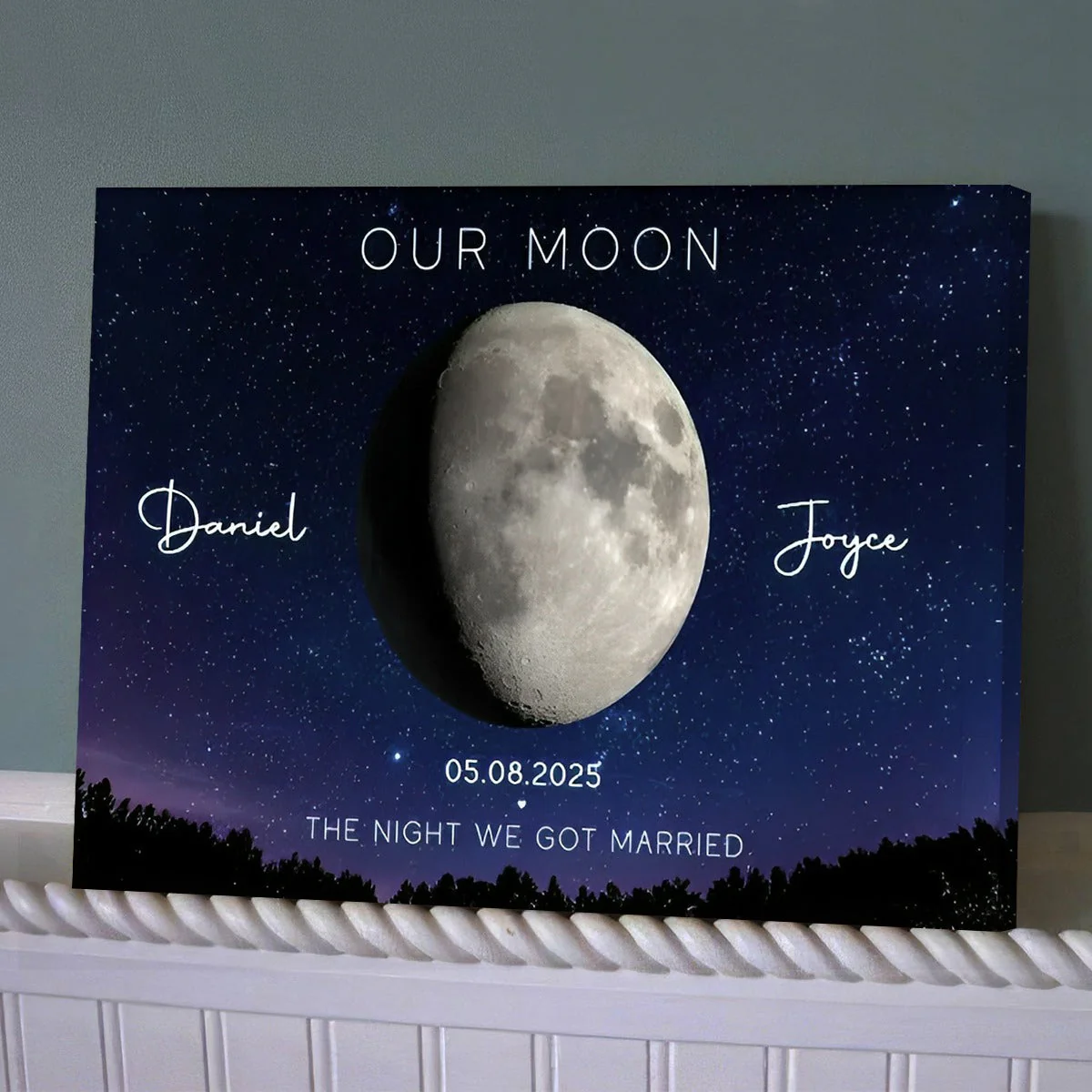 Our Moon Couple Gift Moon Phase Art Anniversary for Wife, Gift for Husband Personalized Canvas Poster - Image 4