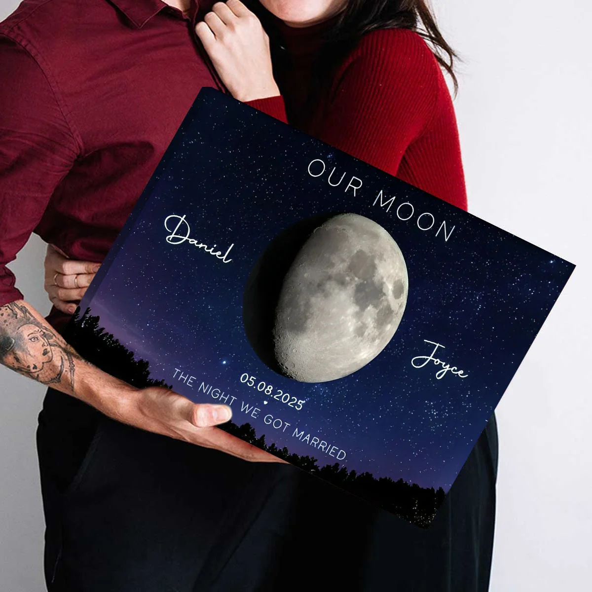 Our Moon Couple Gift Moon Phase Art Anniversary for Wife, Gift for Husband Personalized Canvas Poster - Image 5