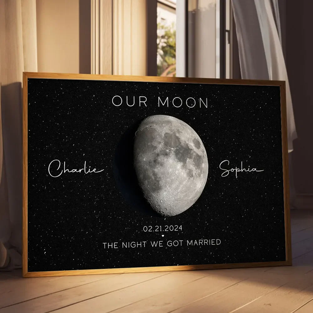 Our Moon Couple Gift Moon Phase Art Anniversary for Wife, Gift for Husband Personalized Canvas Poster - Image 6