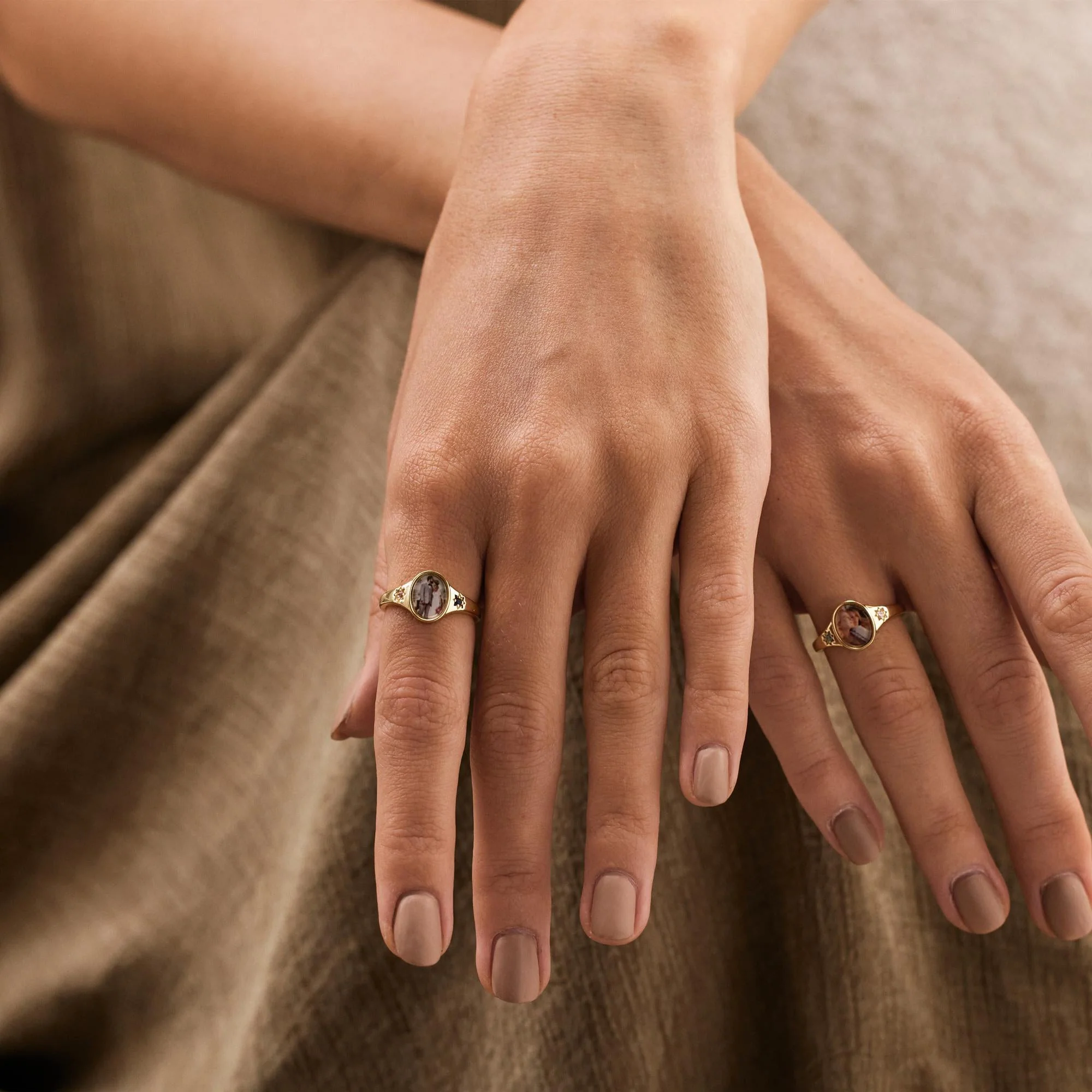 Oval Photo Ring With 2 Birthstones, Personalized Gift for Her - Image 5