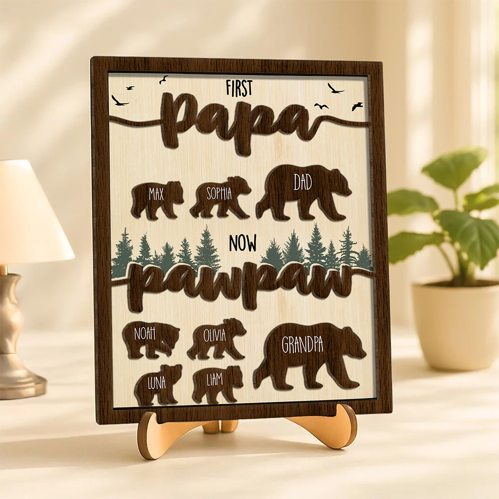 Papa Bear Family Personalized 2-Layered Wooden Plaque Gift For Dad, Grandpa - Image 2
