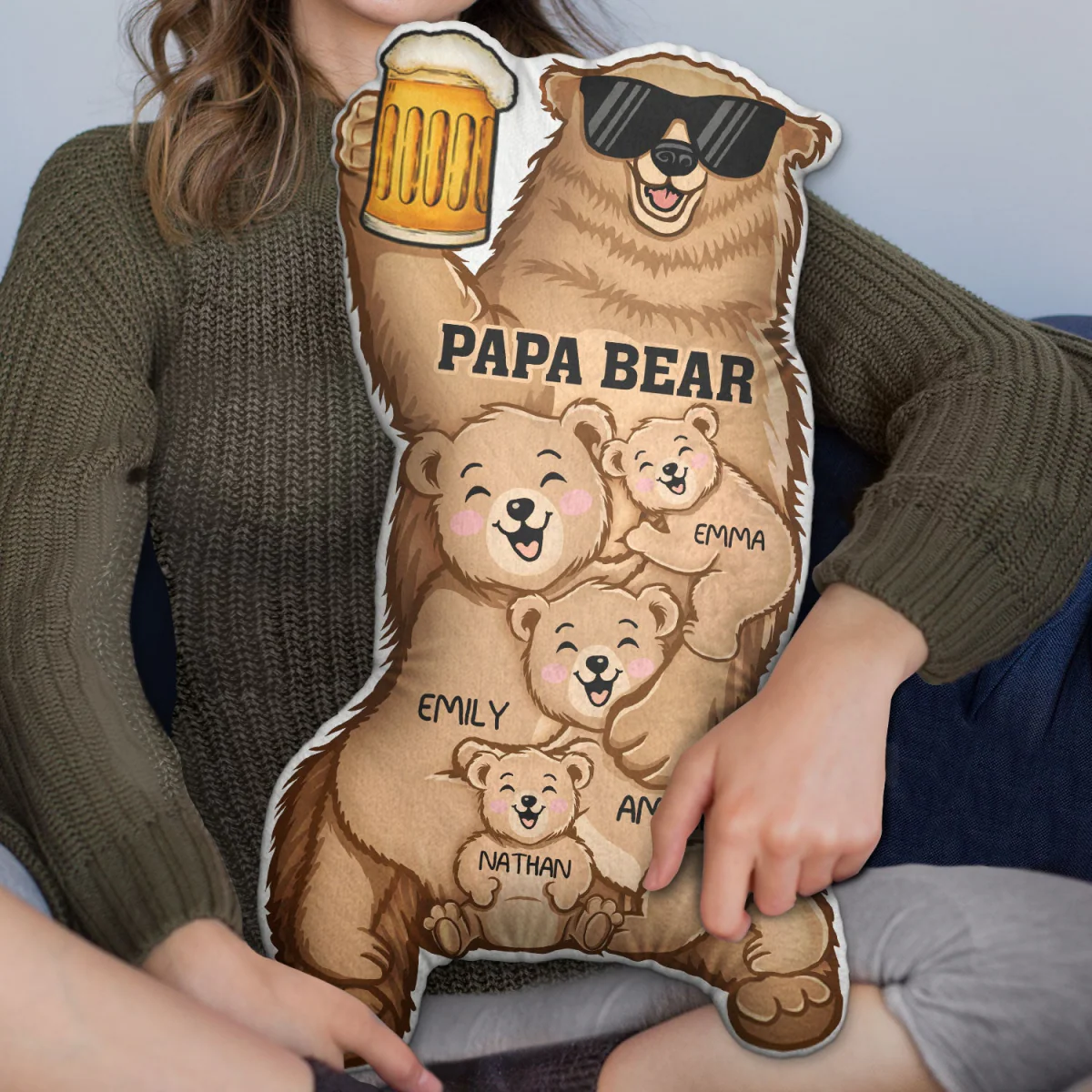 Papa Bear - Gift For Fathers - Personalized Custom Shaped Pillow - Image 2