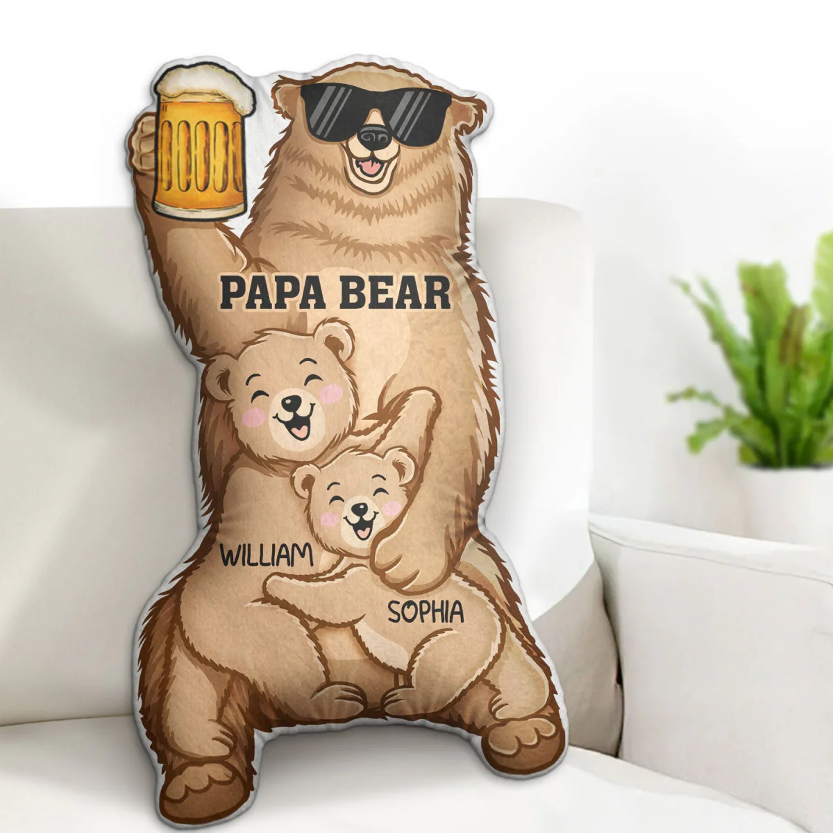 Papa Bear - Gift For Fathers - Personalized Custom Shaped Pillow - Image 3