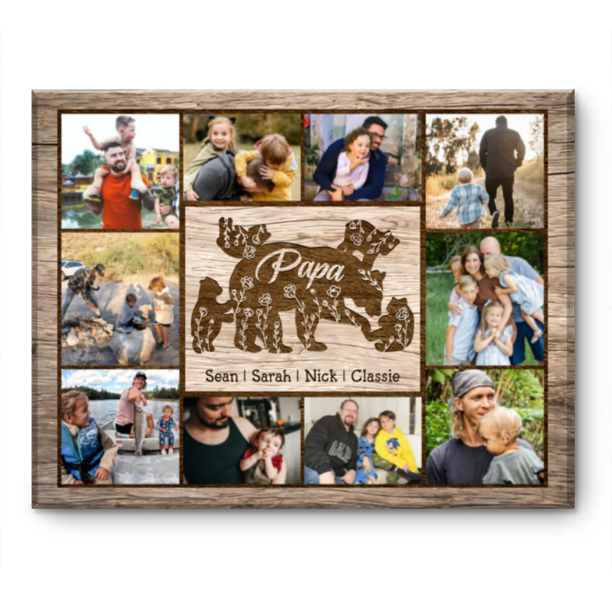 Papa Bear With Kid Personalized Daddy Bear Sign Canvas Poster Father’s Day Gift - Image 2