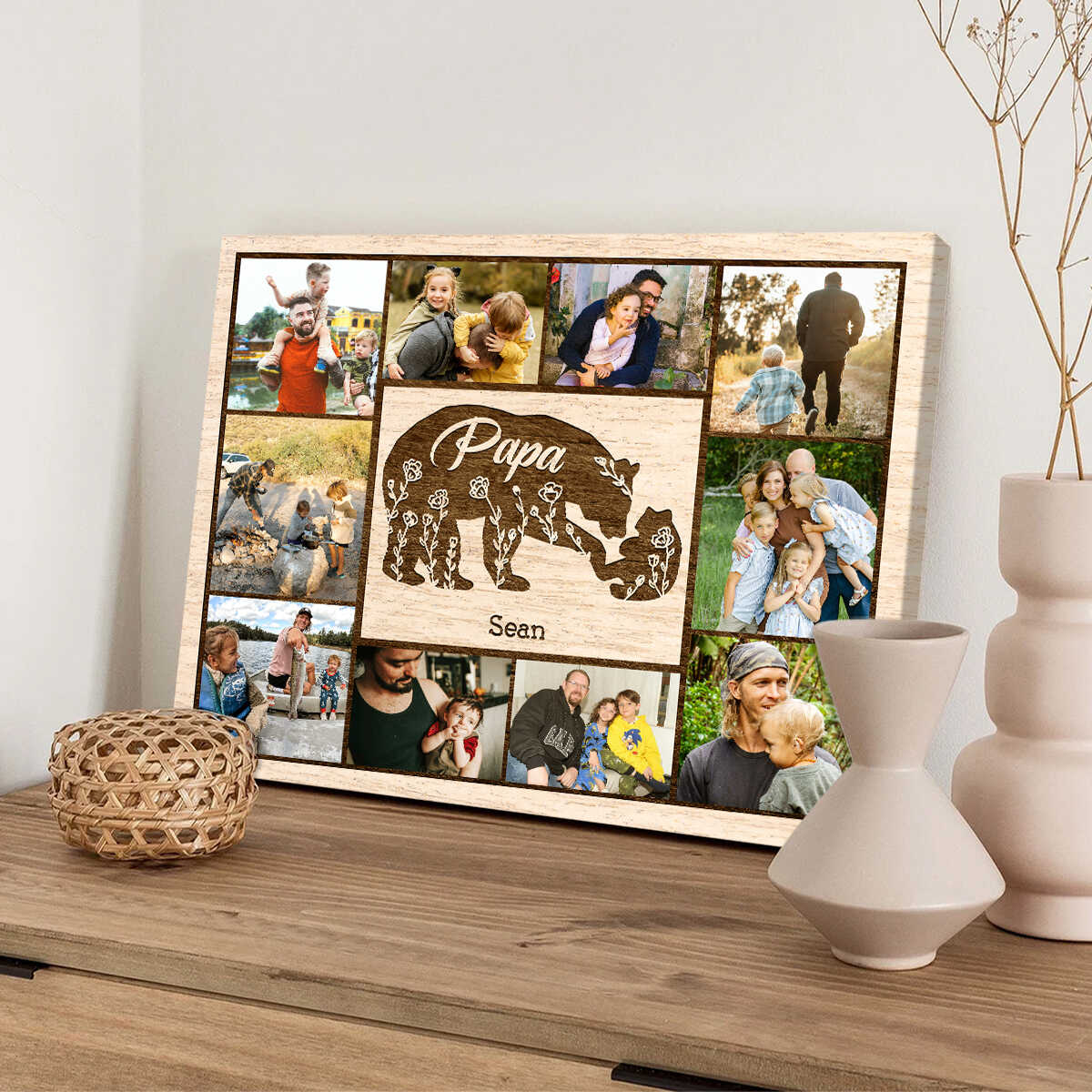 Papa Bear With Kid Personalized Daddy Bear Sign Canvas Poster Father’s Day Gift - Image 5