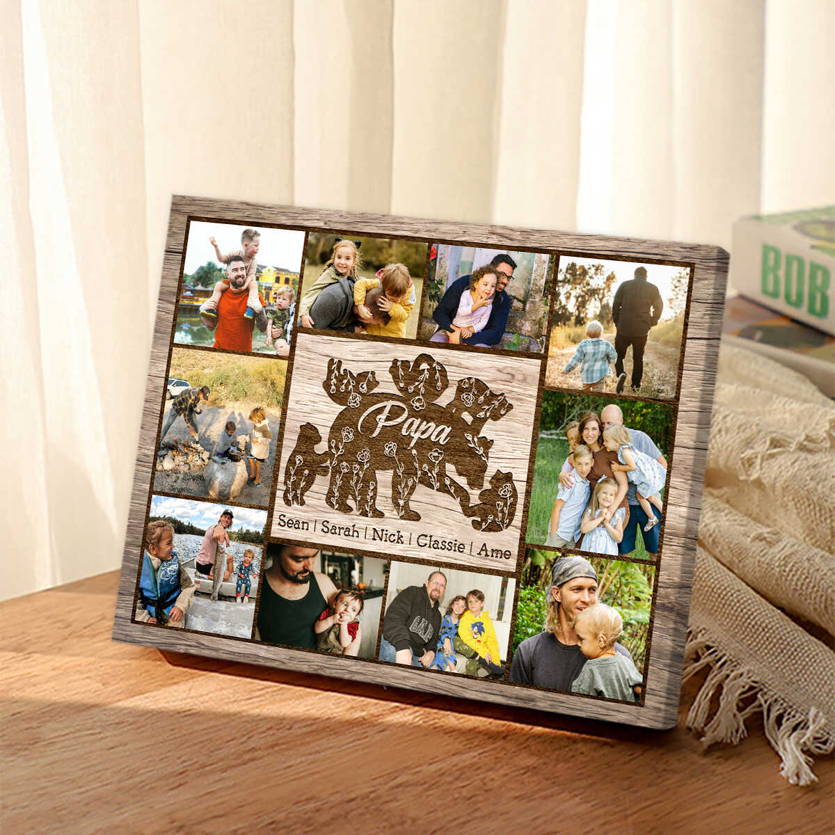 Papa Bear With Kid Personalized Daddy Bear Sign Canvas Poster Father’s Day Gift - Image 8