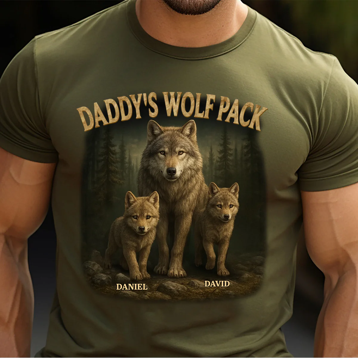 Papa’s Wolf Pack - Family Personalized Pure Cotton T-Shirt Father's Day Gift For Dad, Grandpa - Image 3