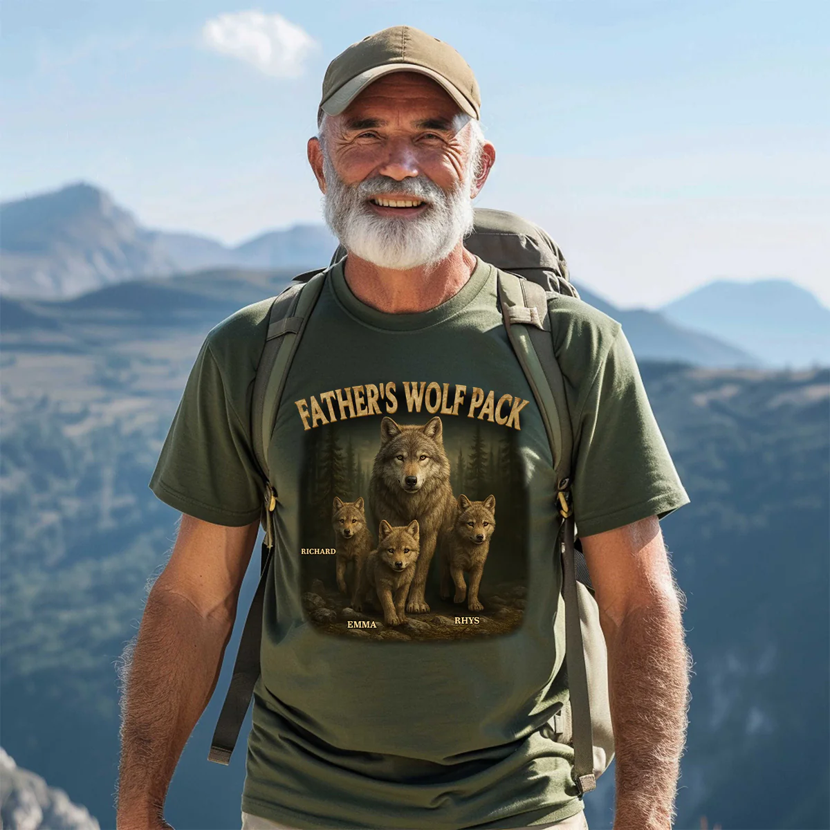 Papa’s Wolf Pack - Family Personalized Pure Cotton T-Shirt Father's Day Gift For Dad, Grandpa - Image 4