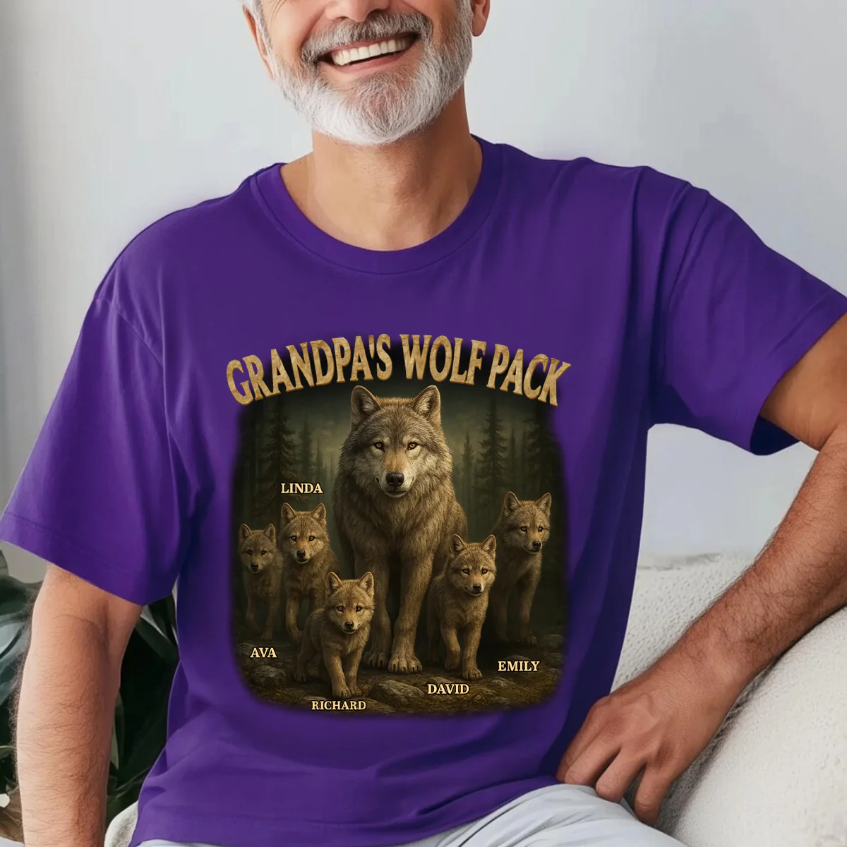 Papa’s Wolf Pack - Family Personalized Pure Cotton T-Shirt Father's Day Gift For Dad, Grandpa - Image 5