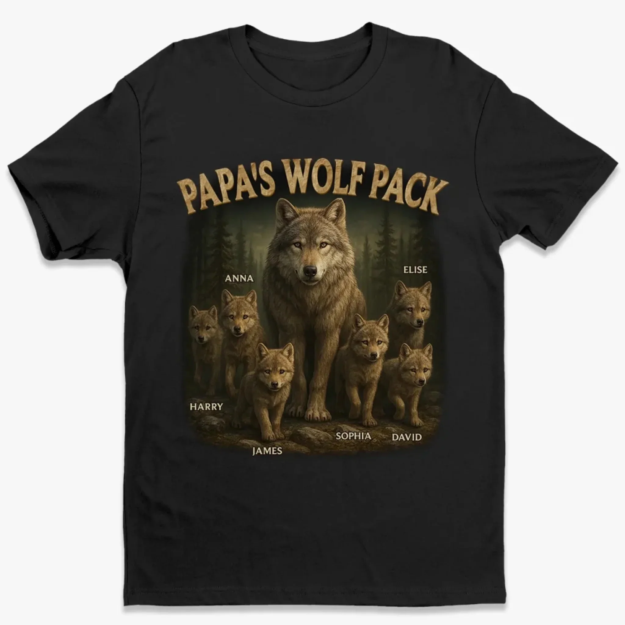 Papa’s Wolf Pack - Family Personalized Pure Cotton T-Shirt Father's Day Gift For Dad, Grandpa - Image 7