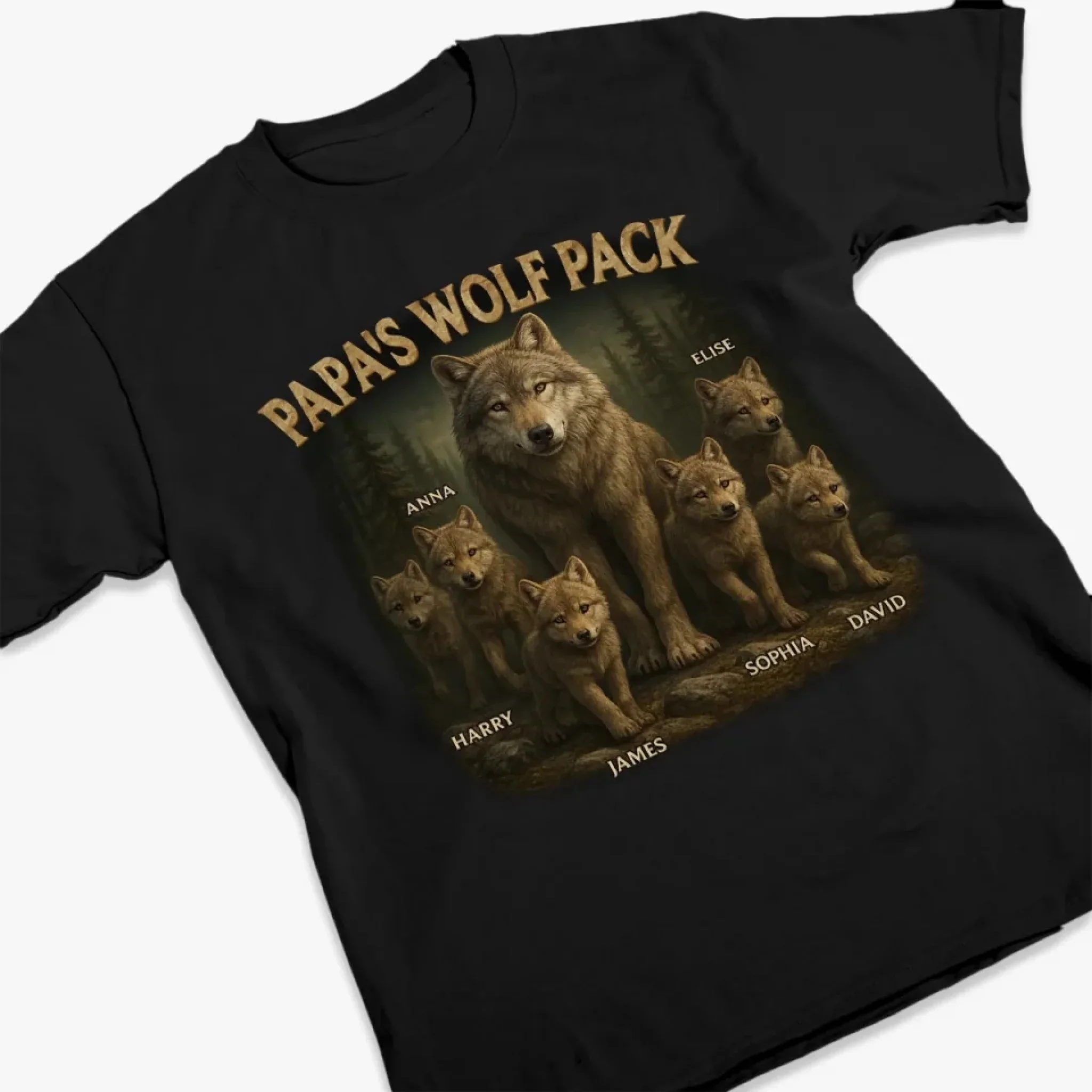 Papa’s Wolf Pack - Family Personalized Pure Cotton T-Shirt Father's Day Gift For Dad, Grandpa - Image 8