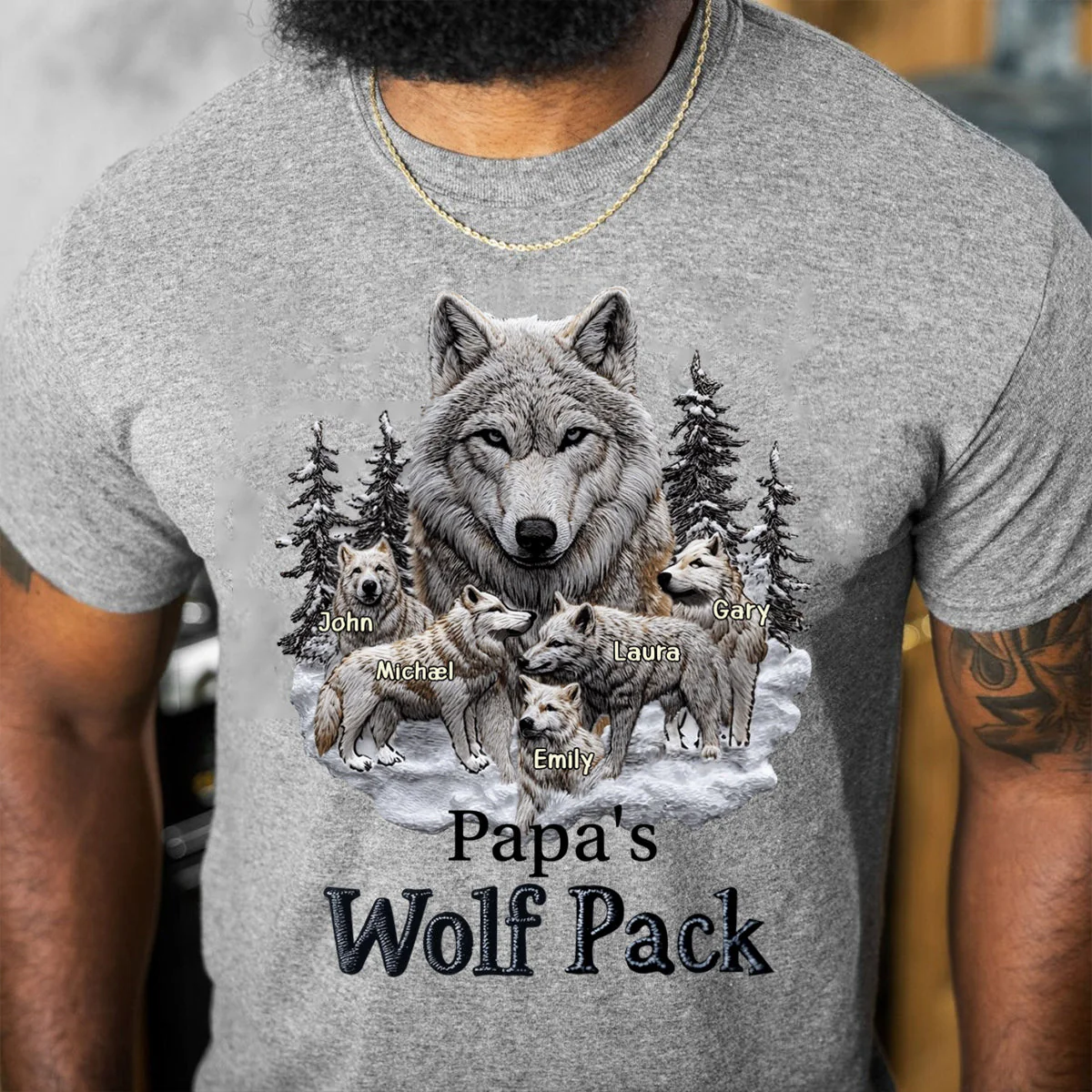 Papa's Wolf Pack - Personalized Father T-shirt - Image 2