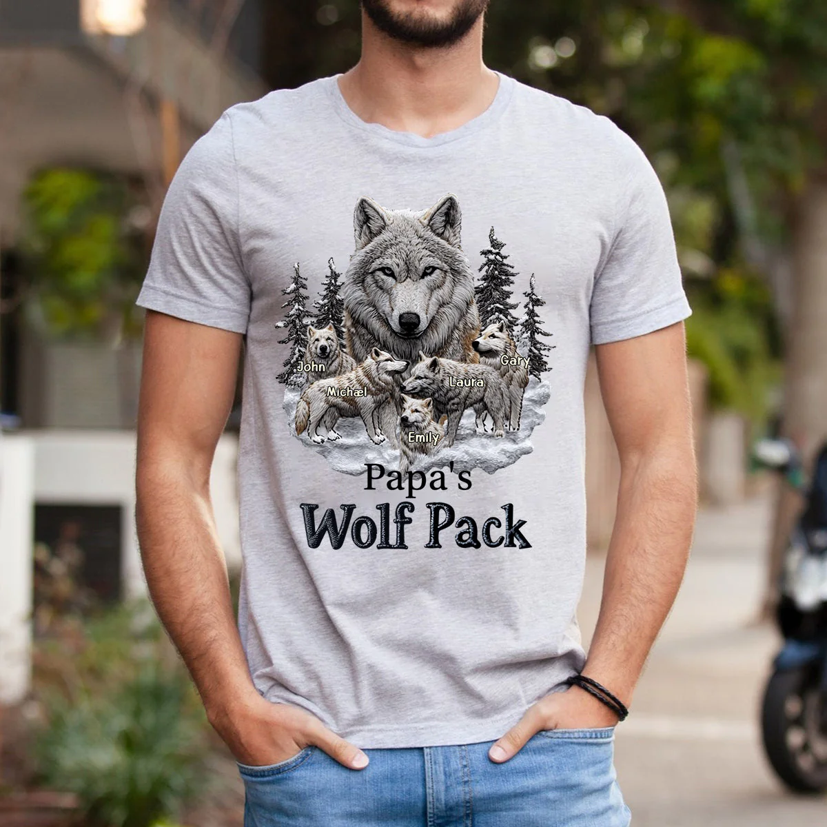 Papa's Wolf Pack - Personalized Father T-shirt - Image 3