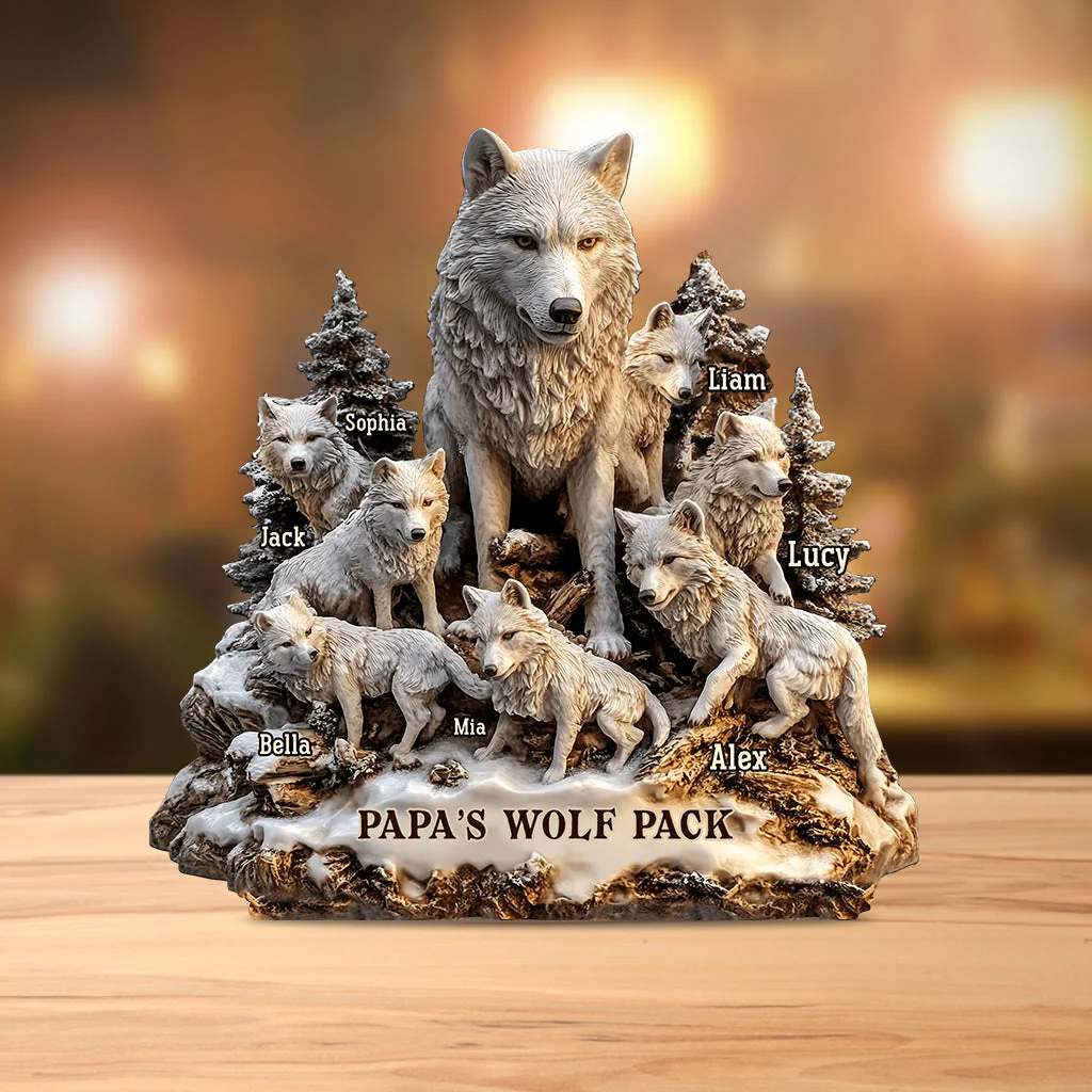 Papa's Wolf - Personalized Father Custom Shaped Acrylic Plaque - Image 2