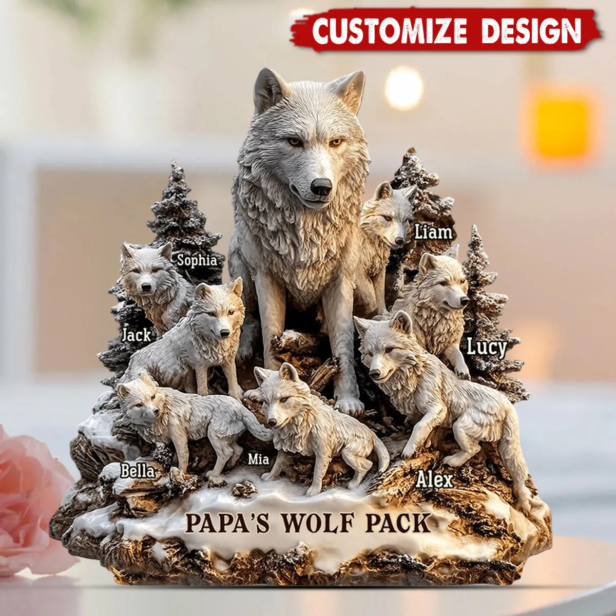 Papa's Wolf - Personalized Father Custom Shaped Acrylic Plaque - Image 3