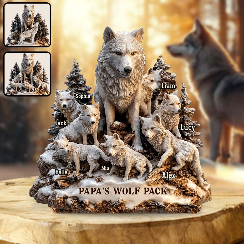 Papa's Wolf - Personalized Father Custom Shaped Acrylic Plaque - Image 4