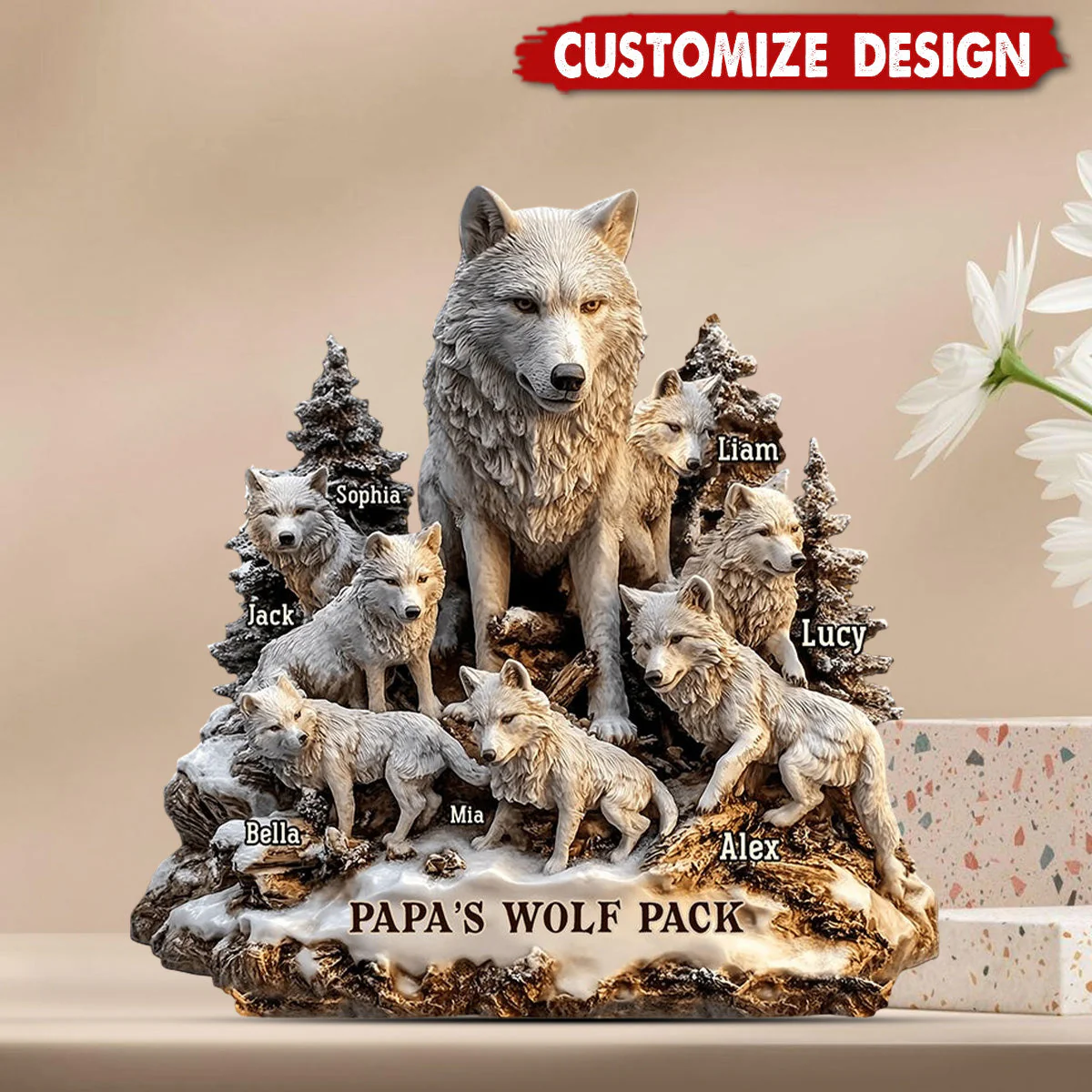 Papa's Wolf - Personalized Father Custom Shaped Acrylic Plaque - Image 5