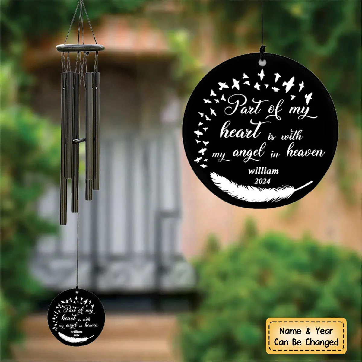 Part of my heart is with my angel in heaven Personalized Wind Chimes - Image 3