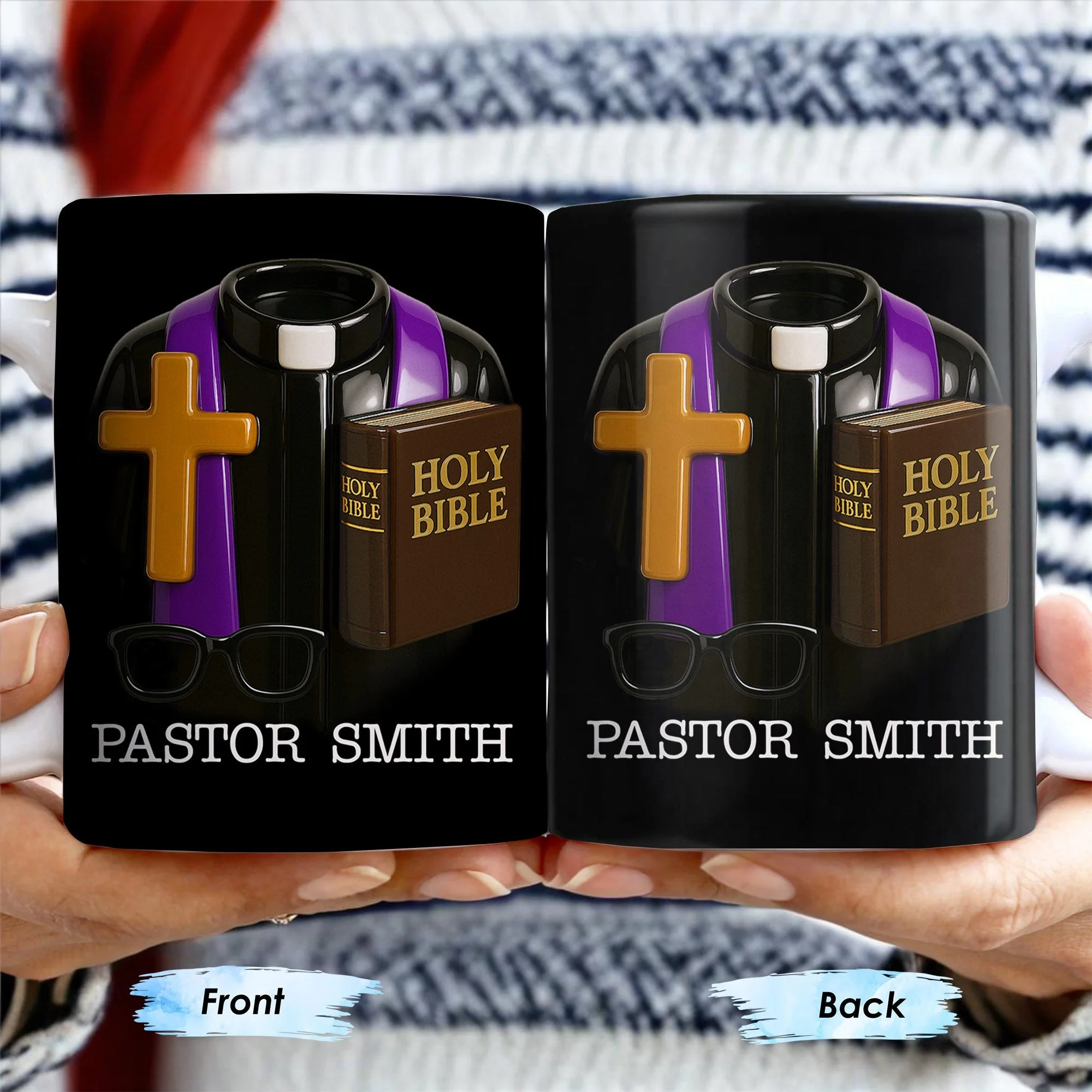 Pastor Smith, Cross, Glasses and Holy Bible, Personalized Coffee Mug, Gift For Religious Leaders - Image 2